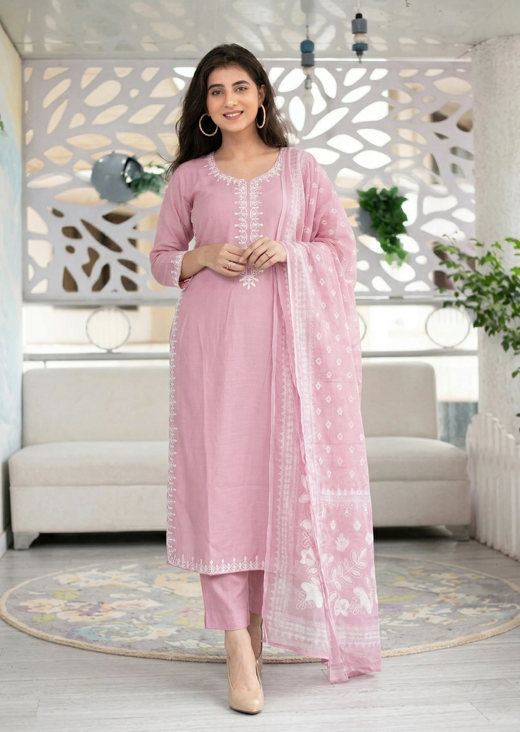 khaddi net Kurta Set in Blush pink