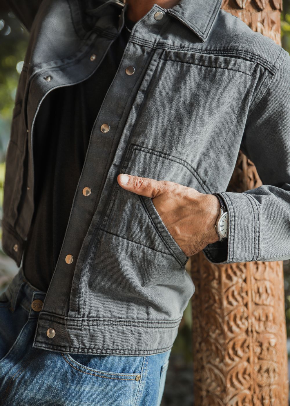 denim Jacket in Grey by 1947 Clothing