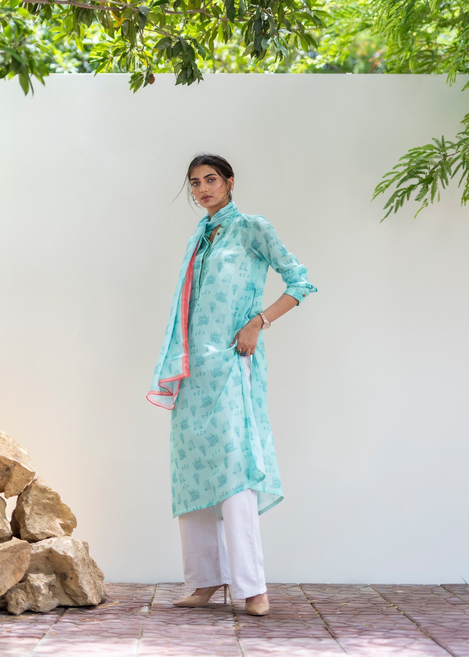 chiffon Kurti in Ice blue