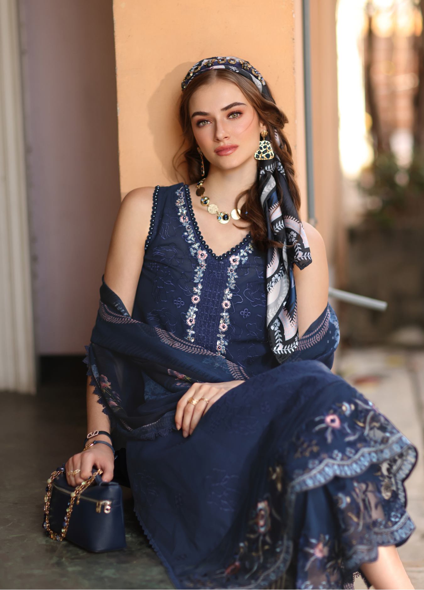 Noor Eid Luxe Printskhaas Lawn – D6 - A - Imperial Blue