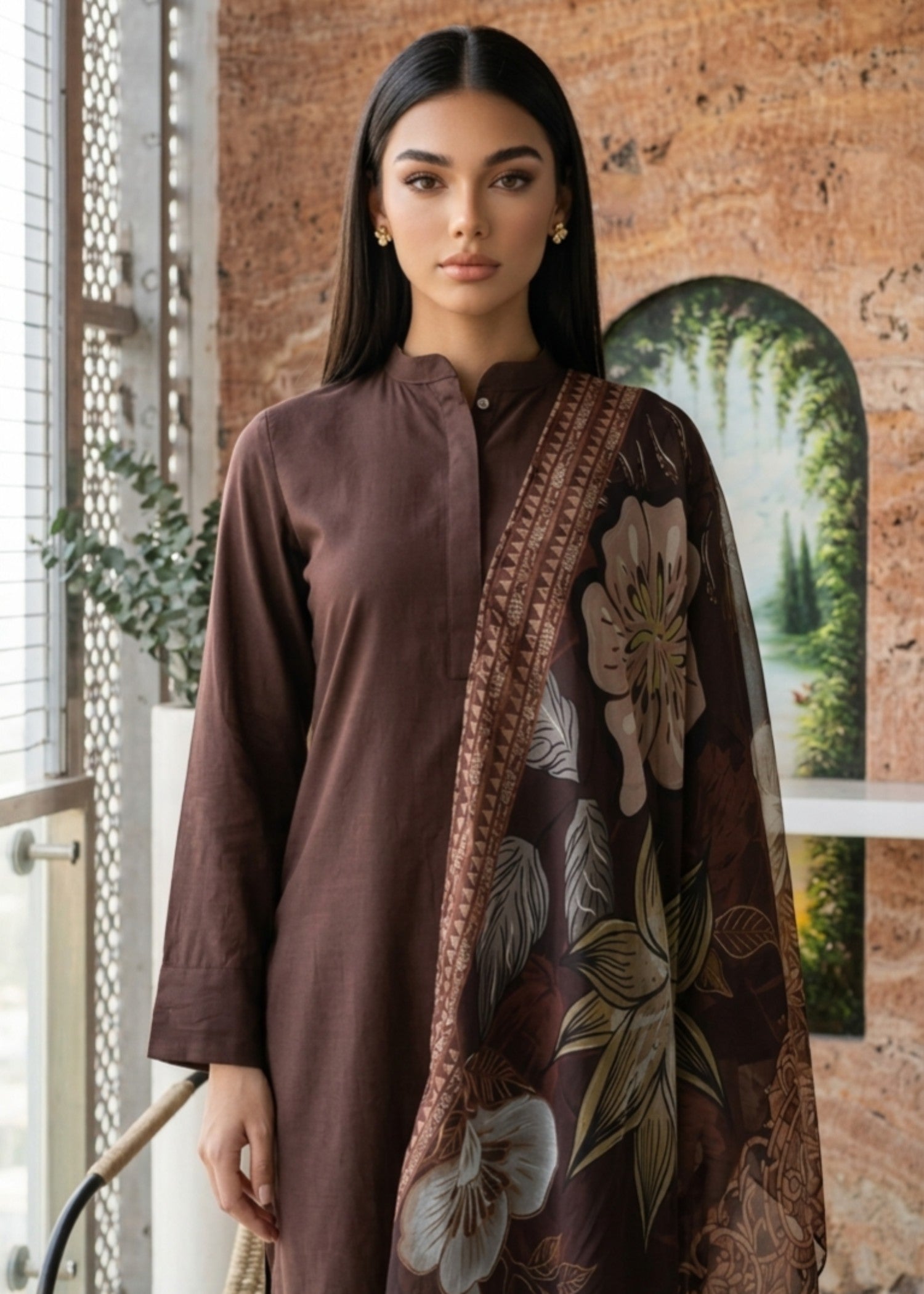 dhanak Kurta Set in Walnut brown