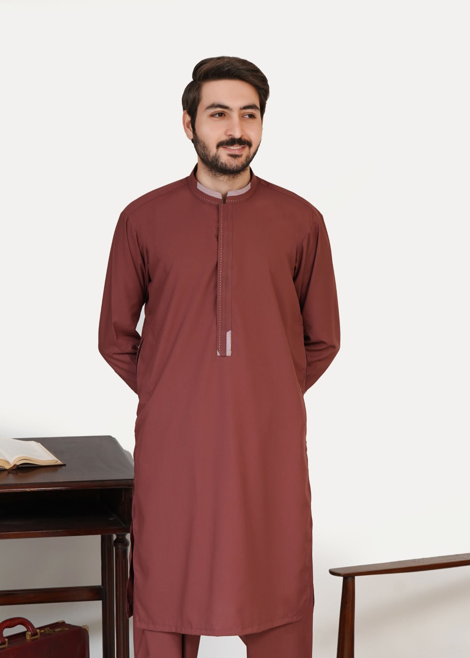 wash & wear Shalwar Kameez in Brick red