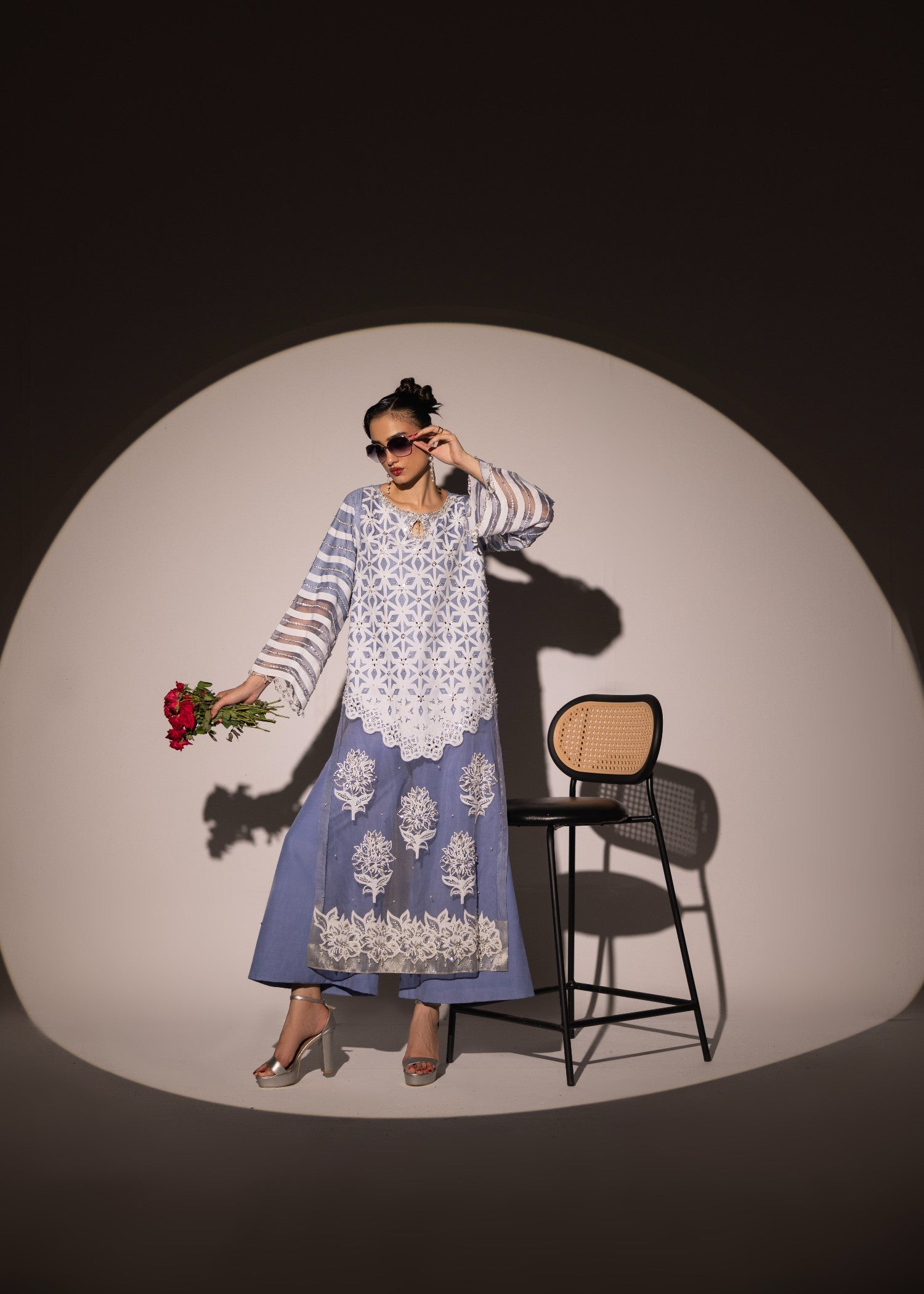 poly organza Kurta Set in Cornflower blue