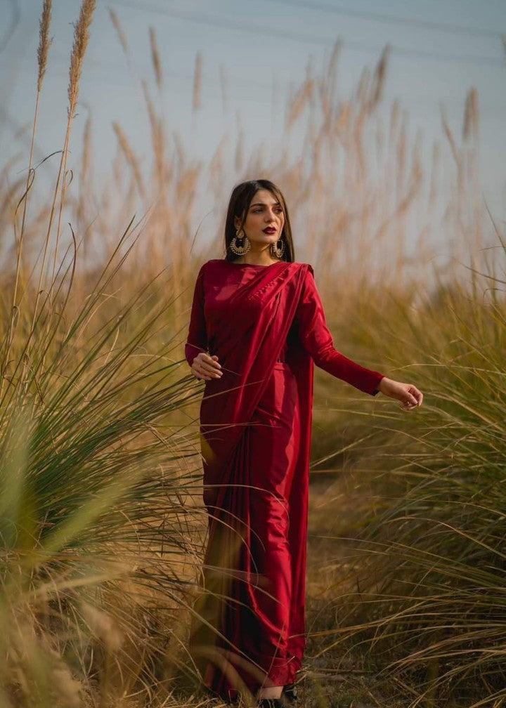 silk Saree in Cherry red