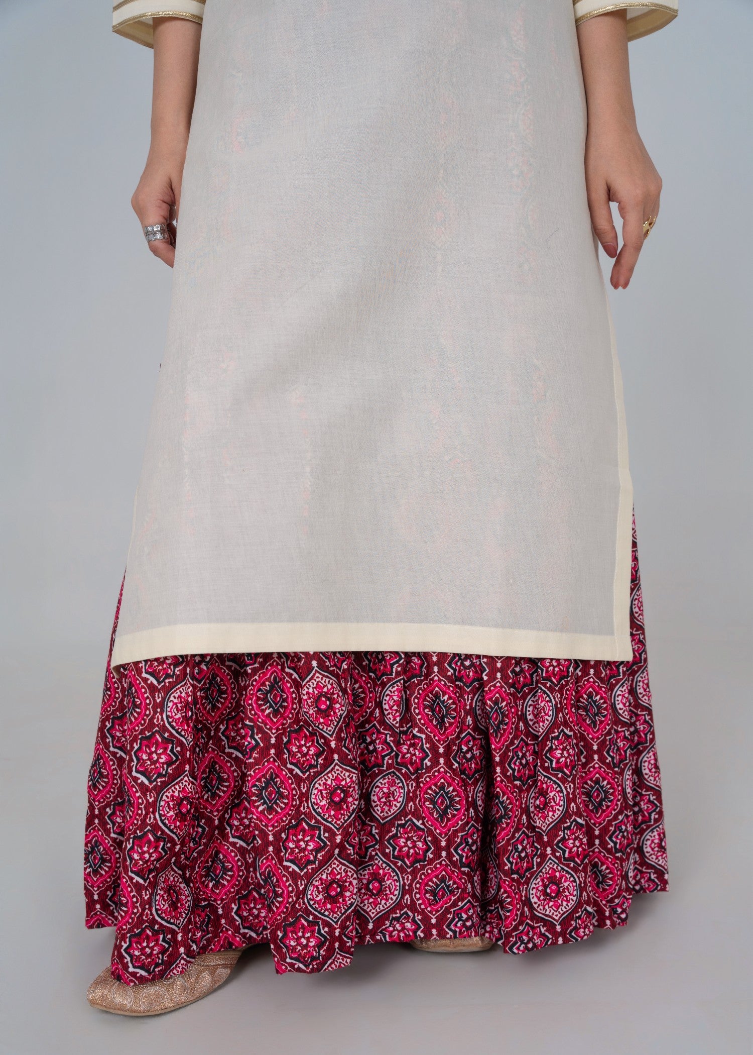 lawn cotton Gharara in Off-white