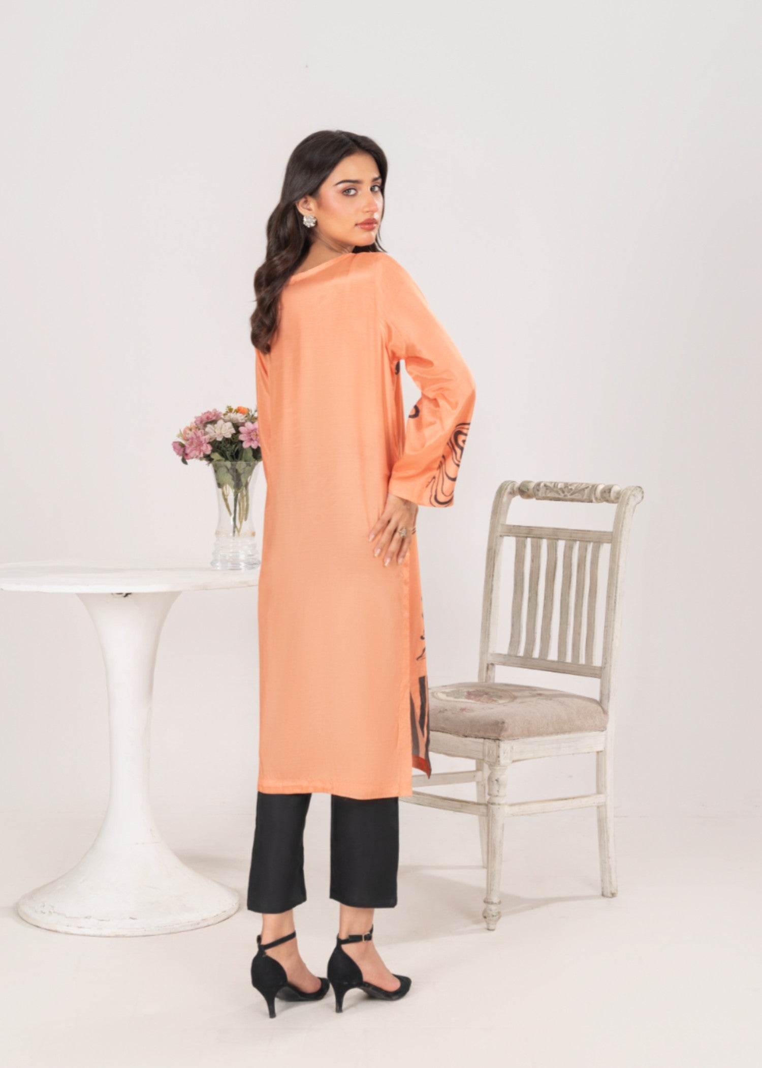 silk Kurti in Peach orange