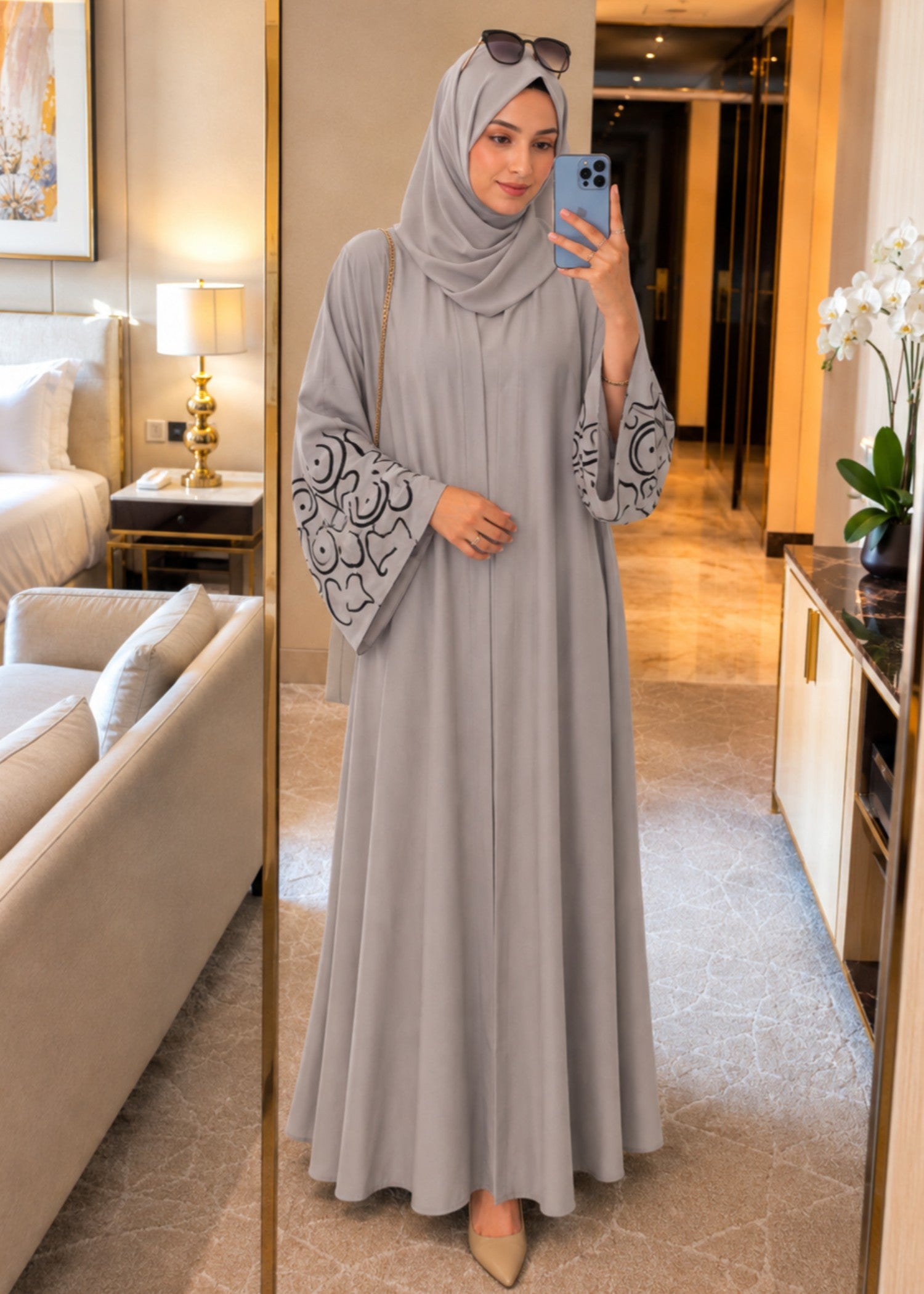 georgette Abaya in Pastel grey