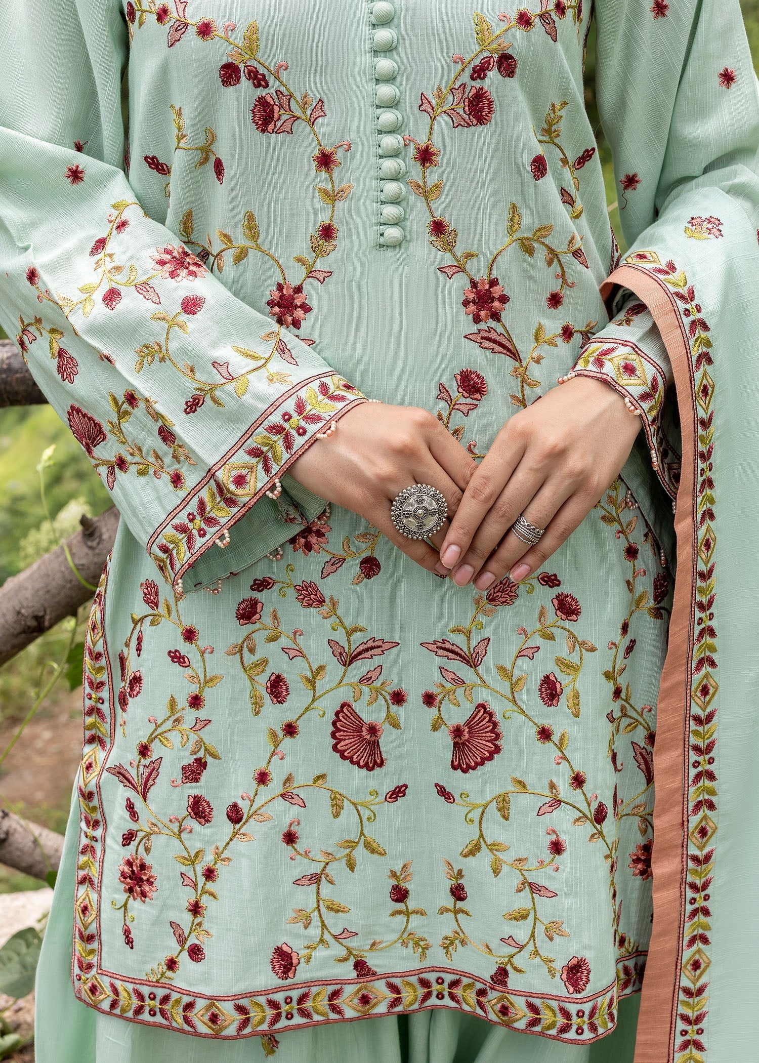 khaddar Kurta Set in Mint green