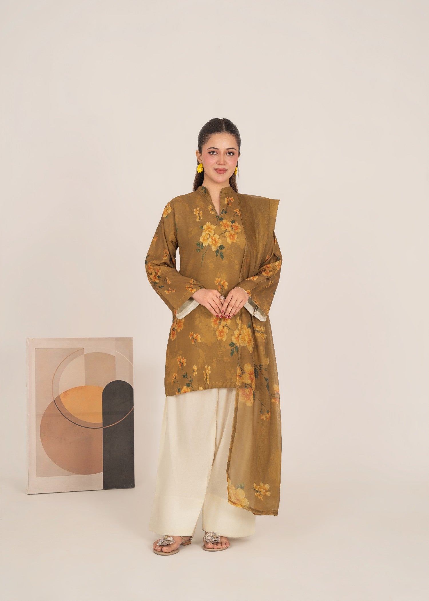 poly lawn Kurta Set in Forest green