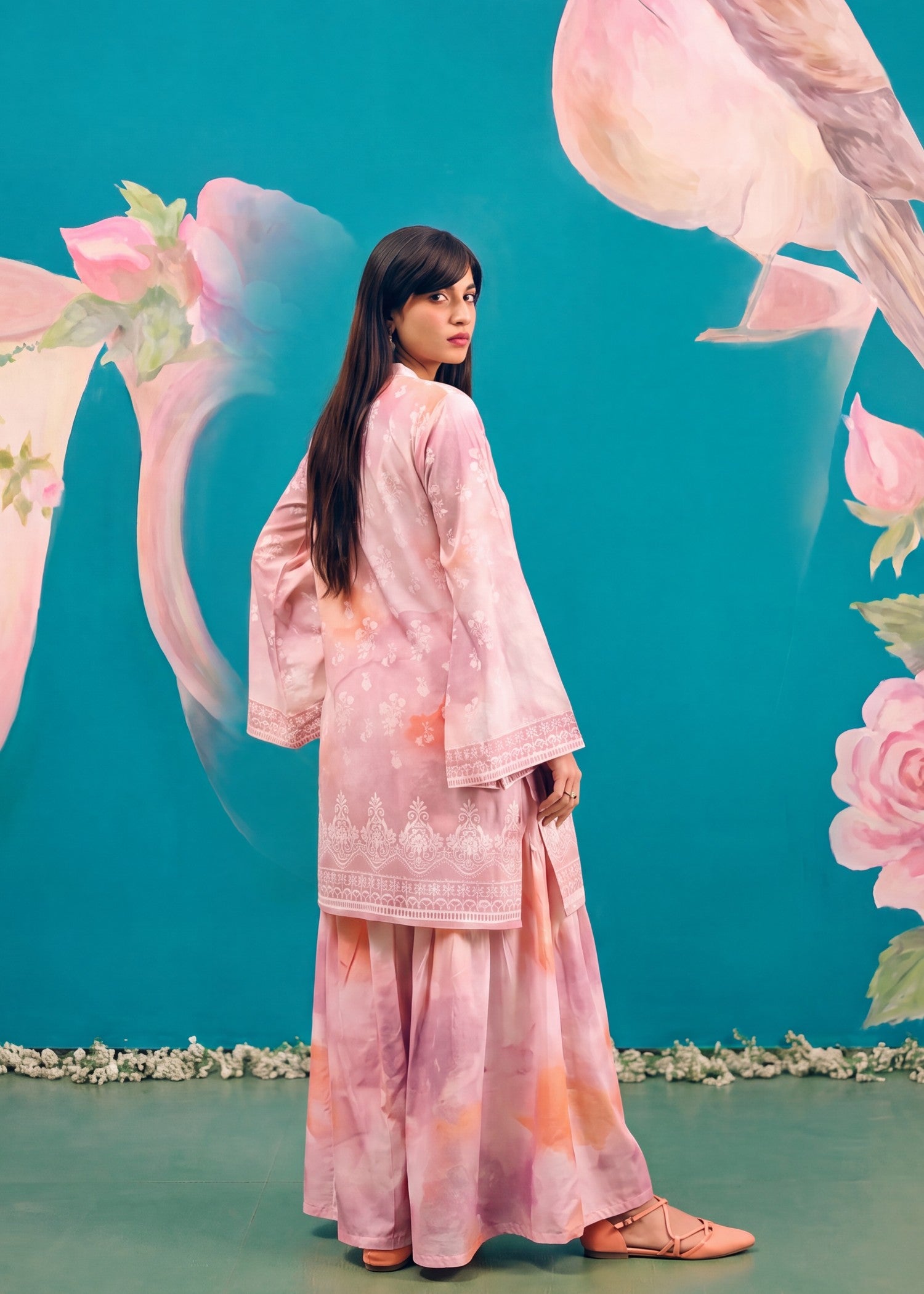lawn Sharara in Multi