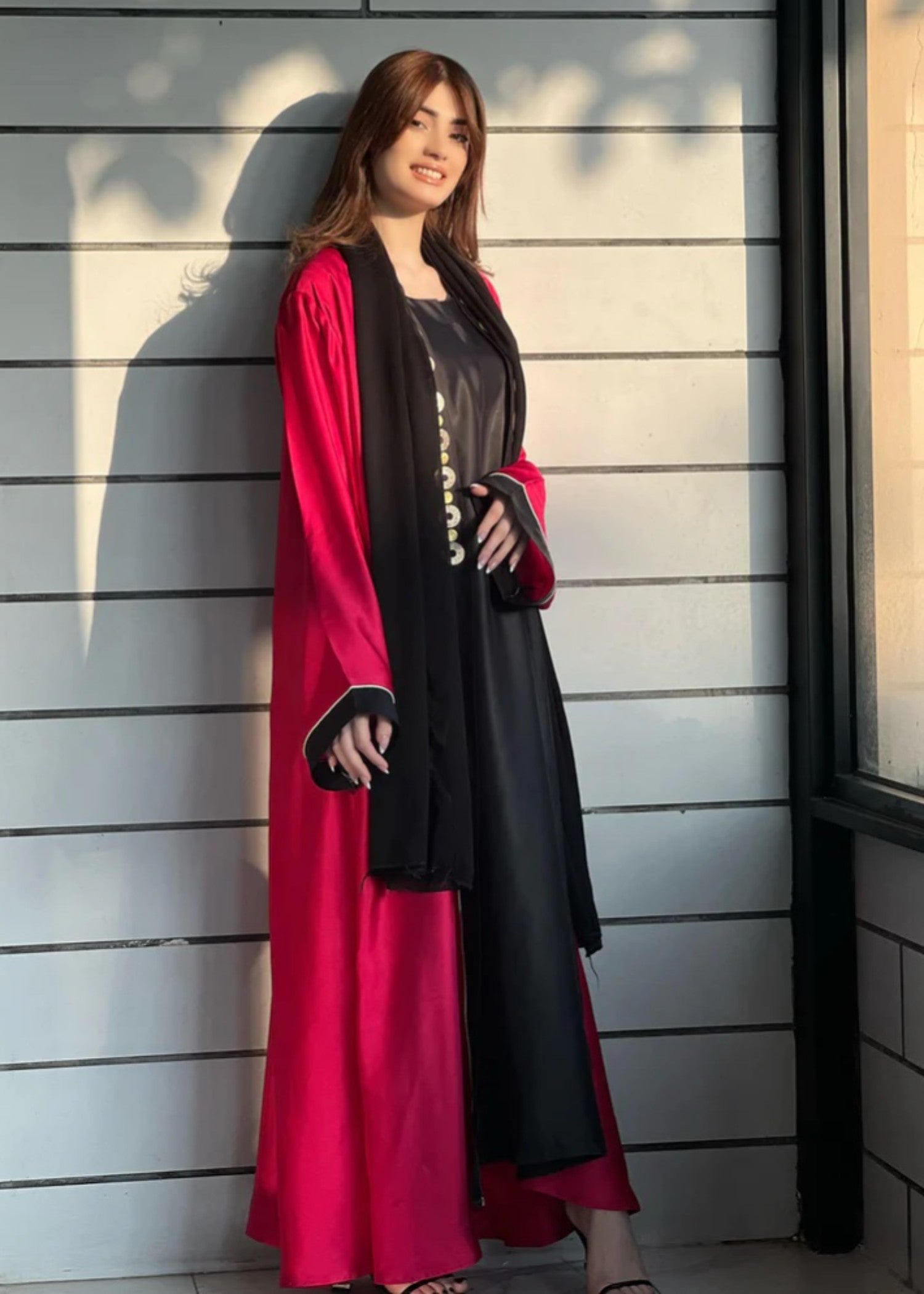 silk Abaya in Rose red