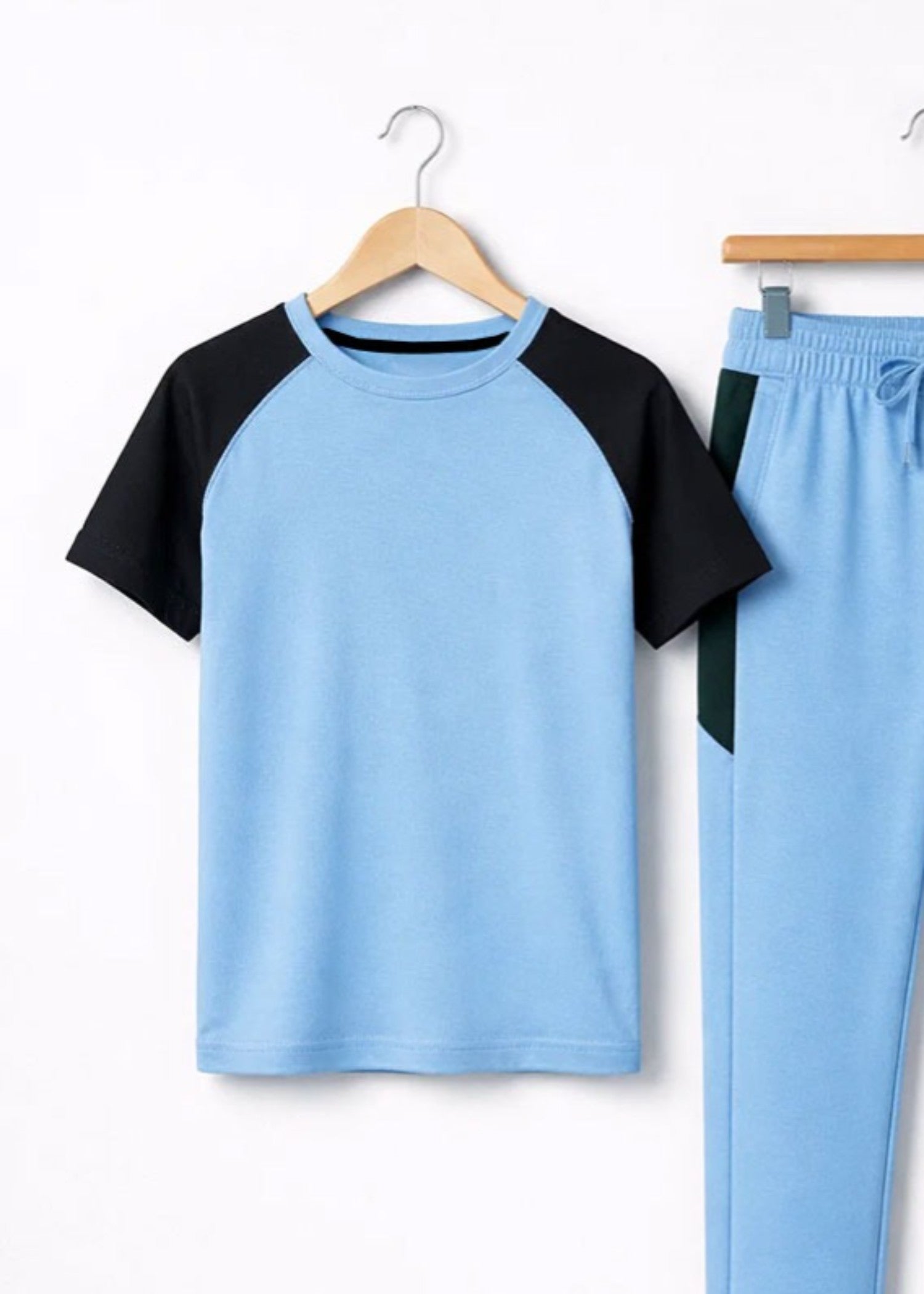polycotton Tracksuit in Black, sky blue