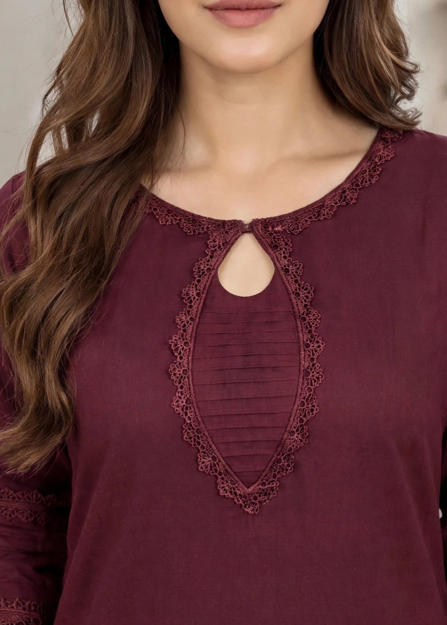 linen Kurta Set in Burgundy