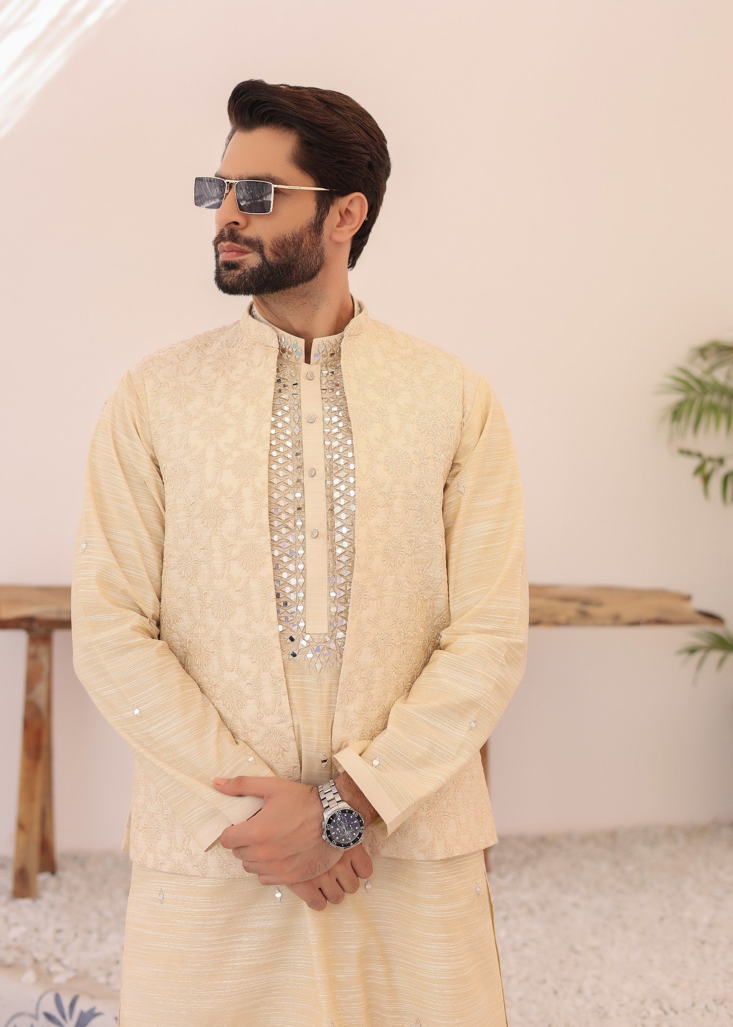 cotton linen Waistcoat in Buttercream