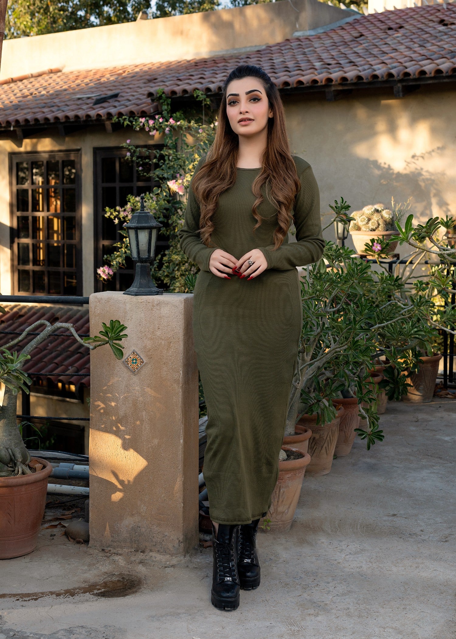 jersey knit Dress in Olive green