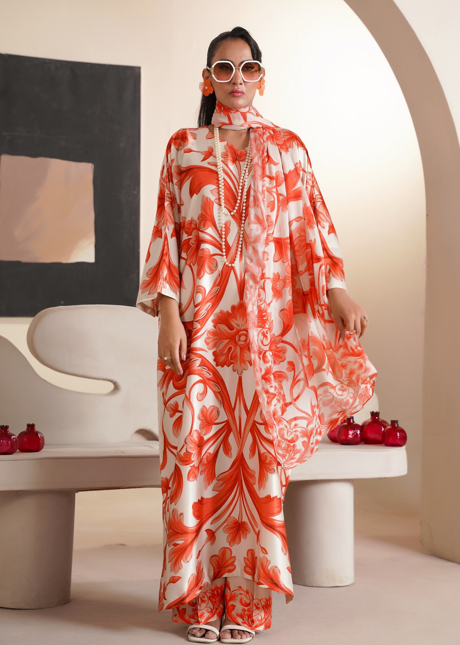 silk Kaftan in Orange
