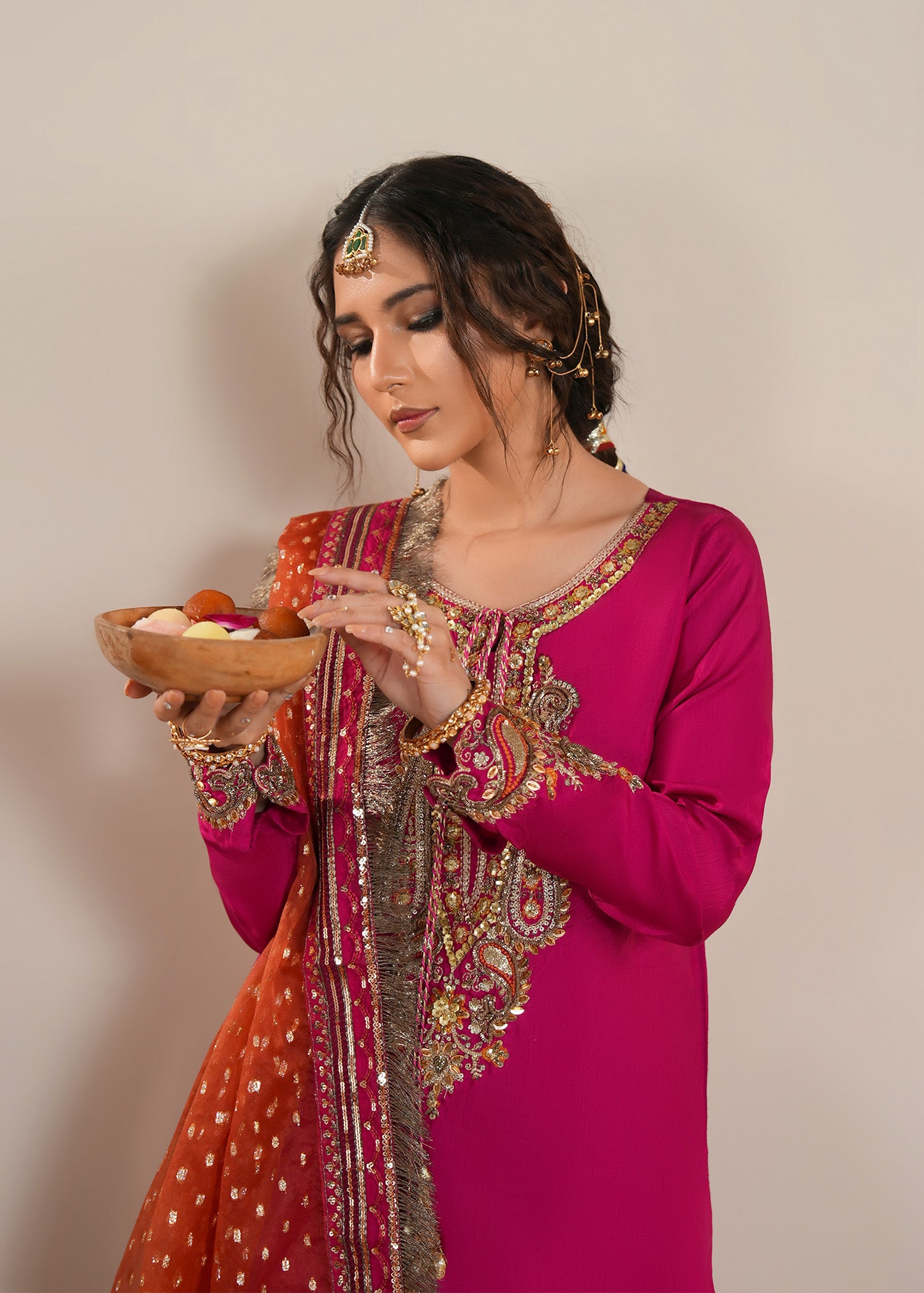 raw silk Sharara in Fuchsia
