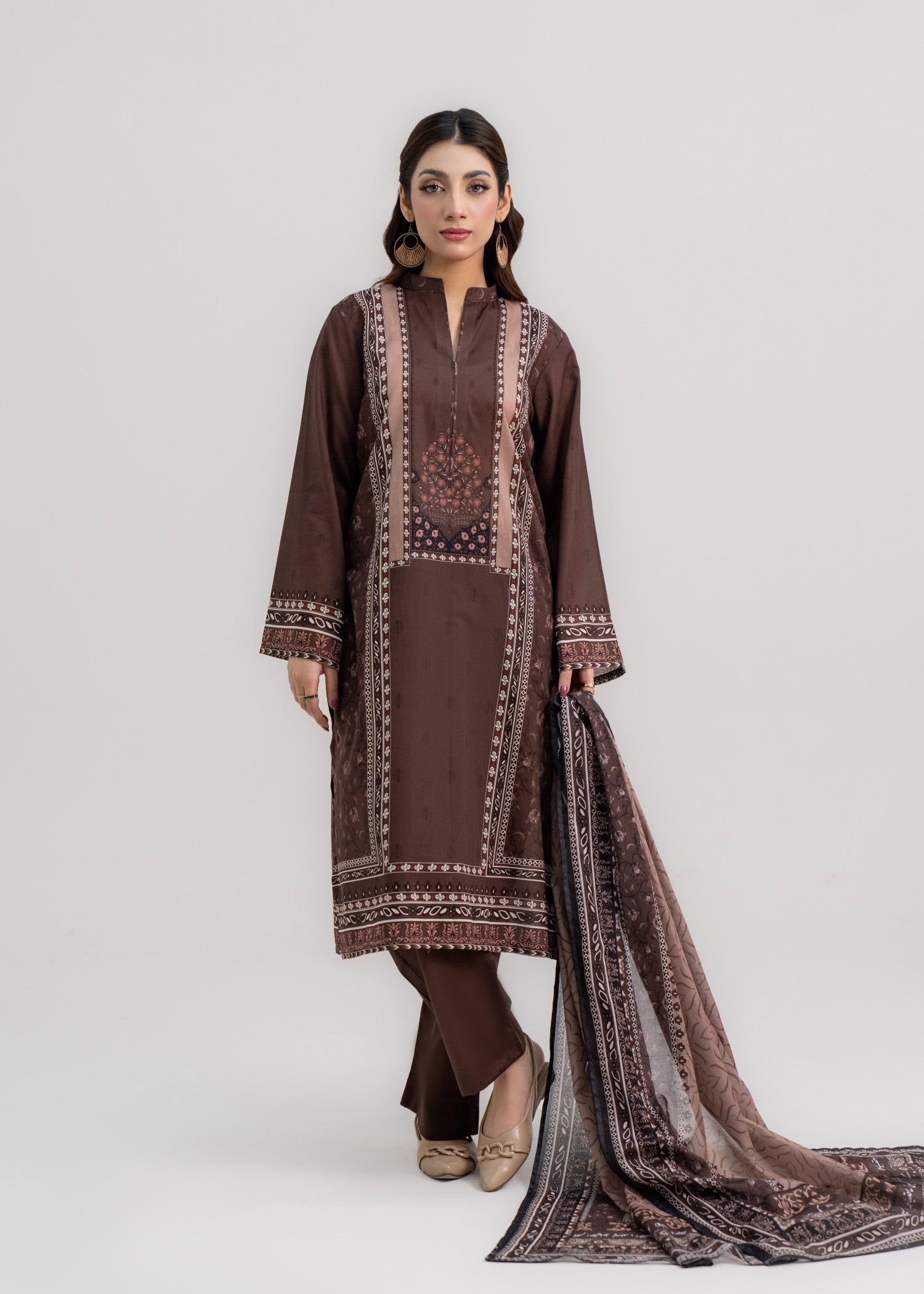 lawn Unstitched in Brunette brown, almond brown