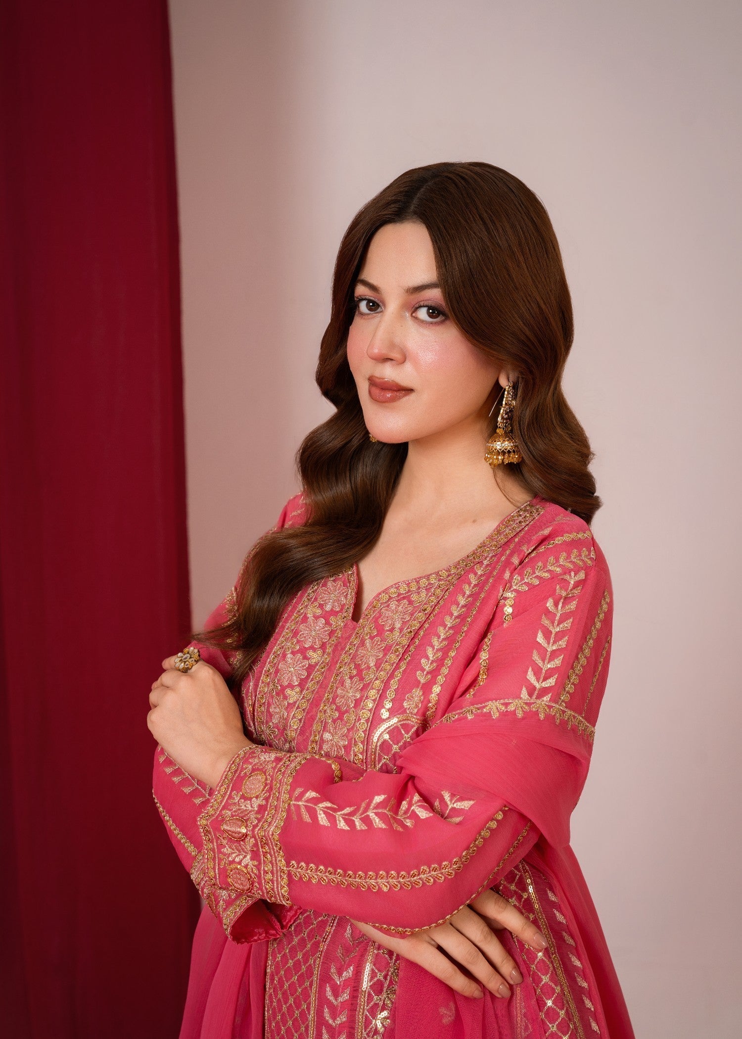 chiffon Gharara in Peach pink