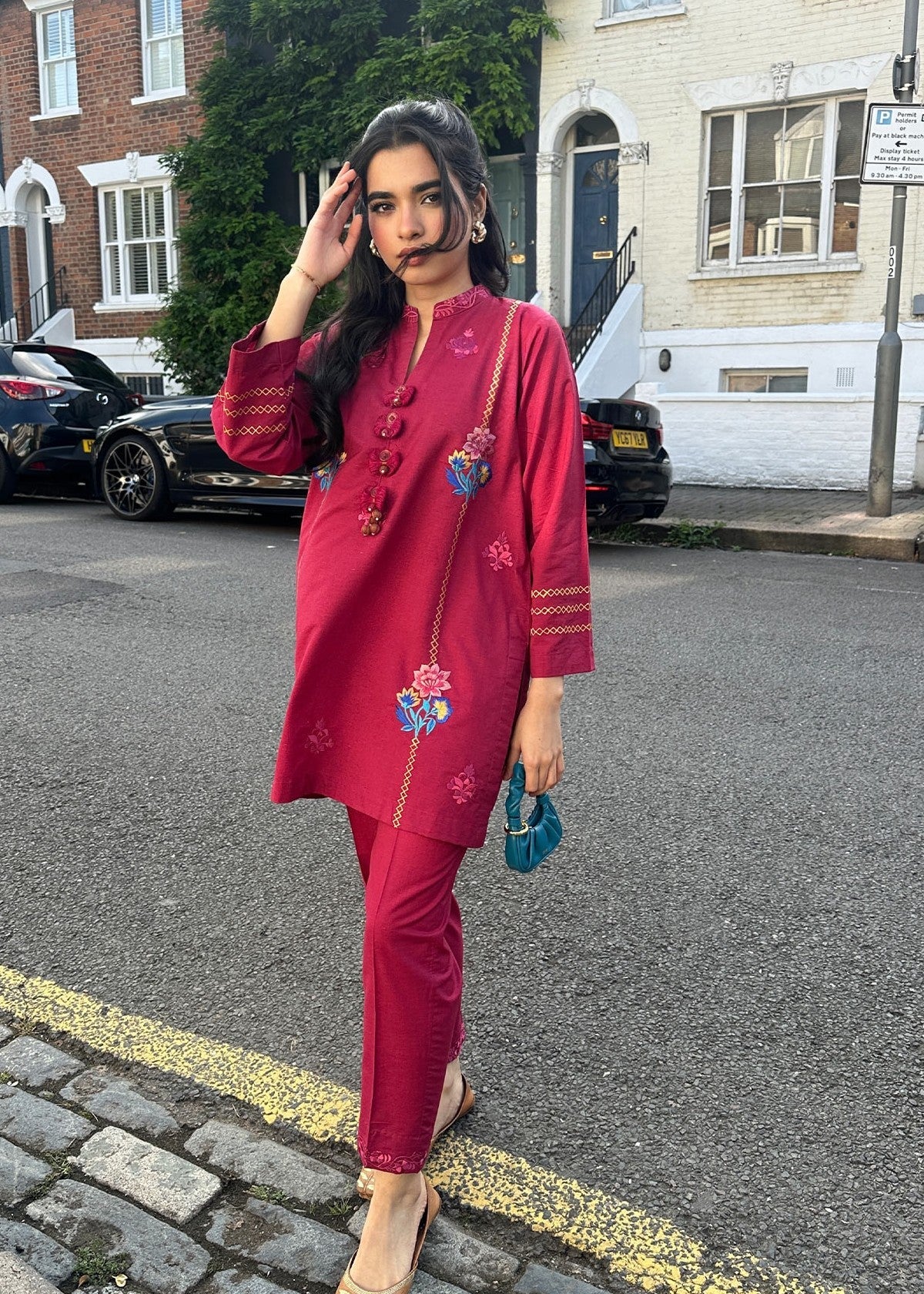 karandi Kurta Set in Fuchsia