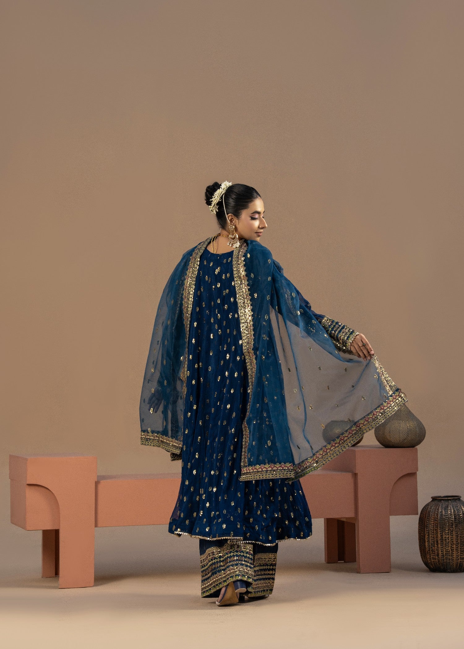 chiffon Anarkali in Blue jay