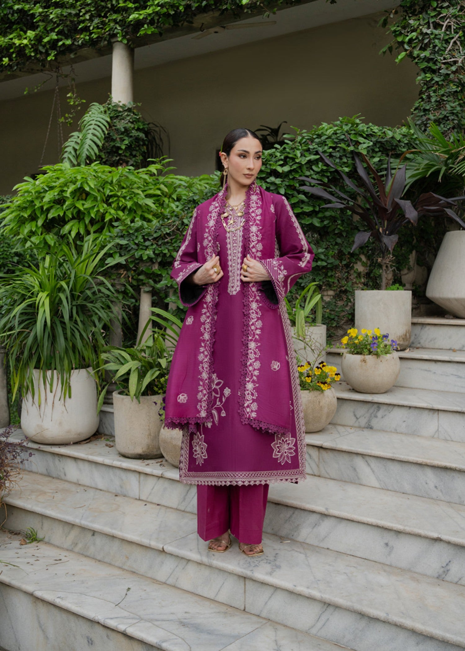 lawn Unstitched in Fuchsia pink