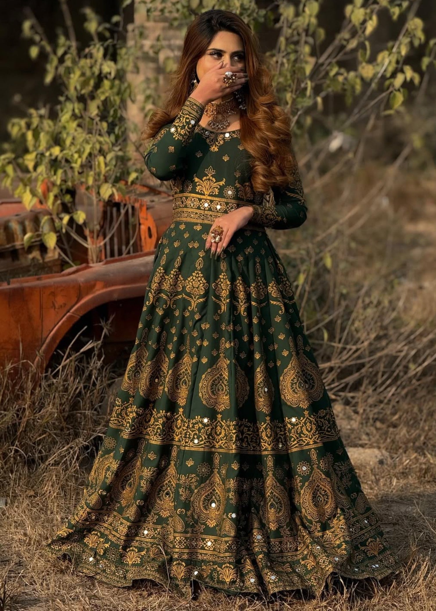 satin silk Maxi in Dark green