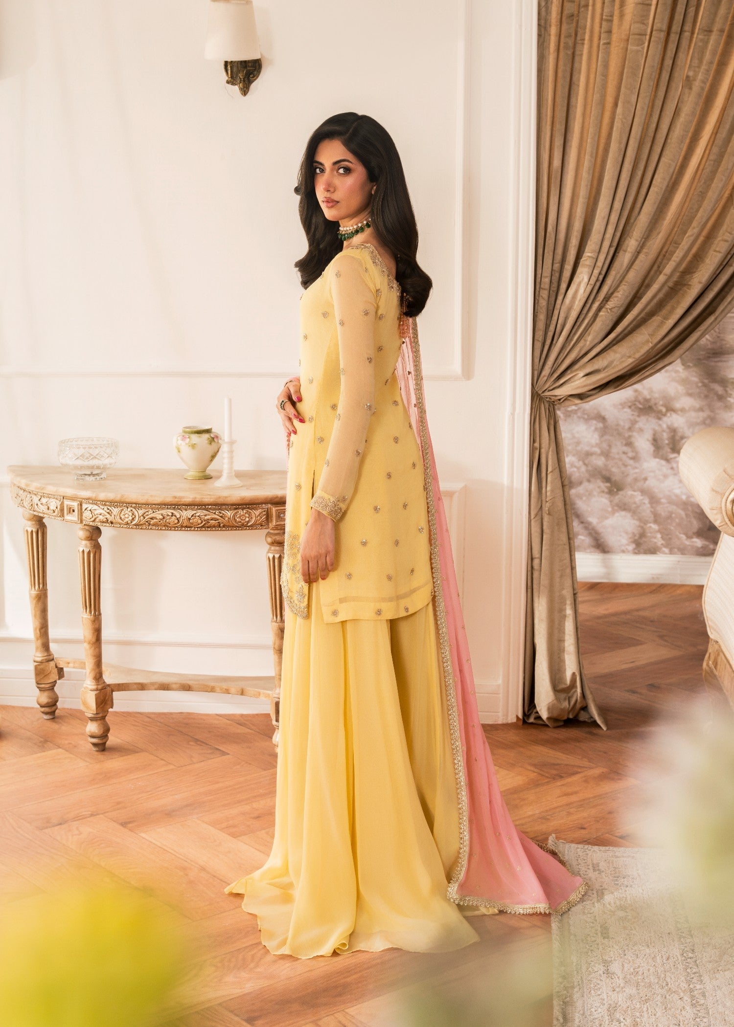 chiffon Sharara in Light yellow