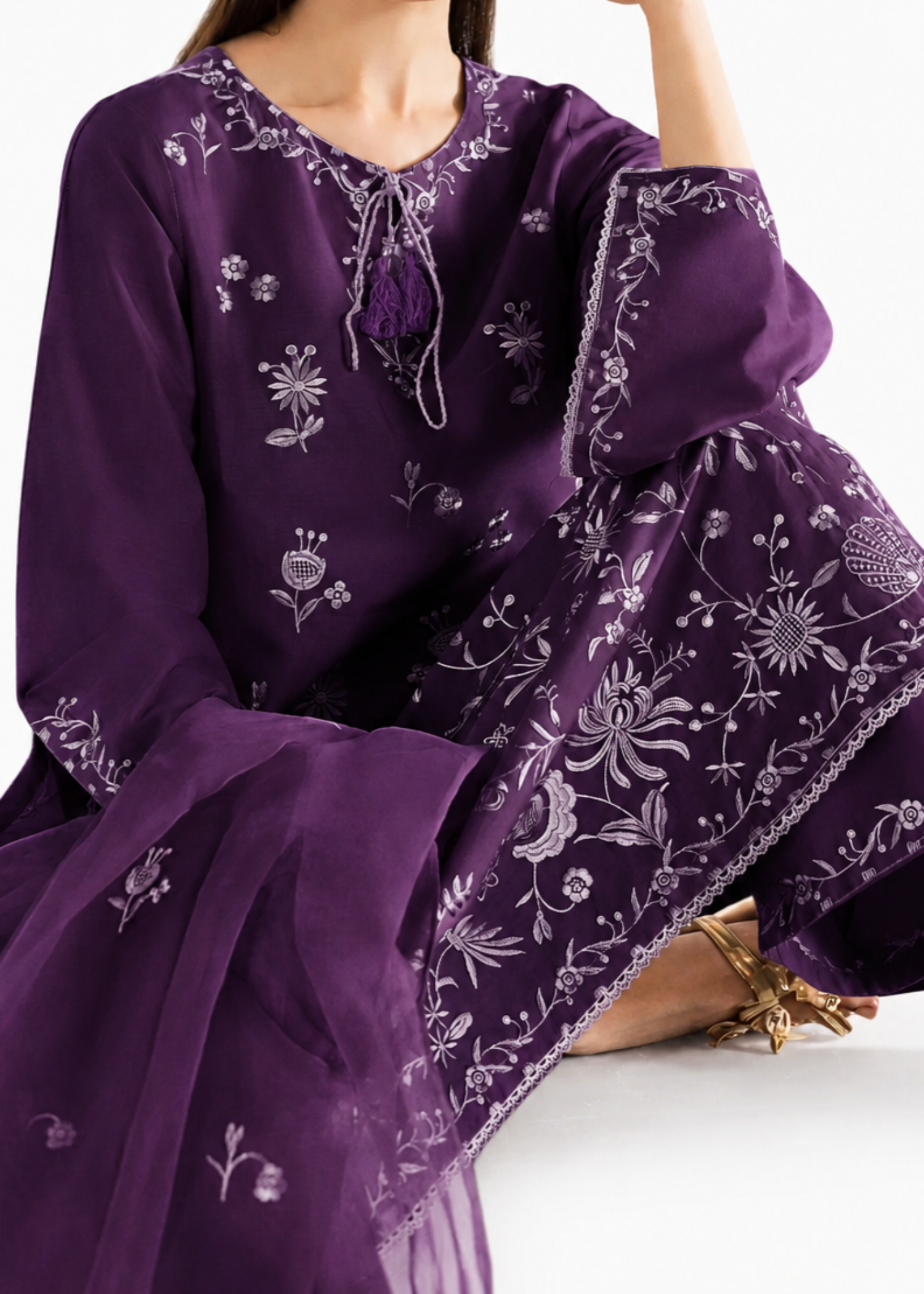 linen Kurta Set in Royal amethyst