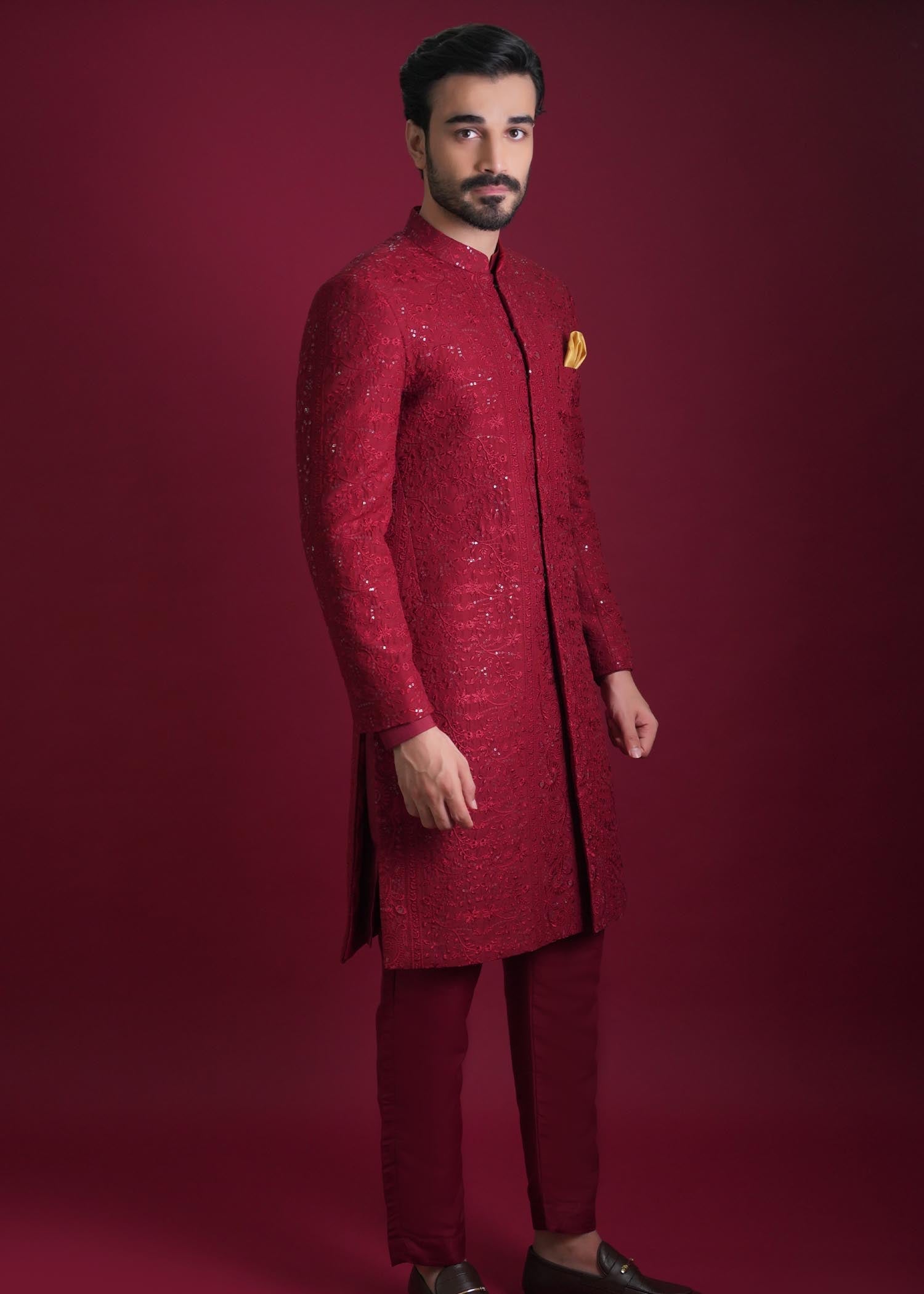 silk Sherwani in Maroon