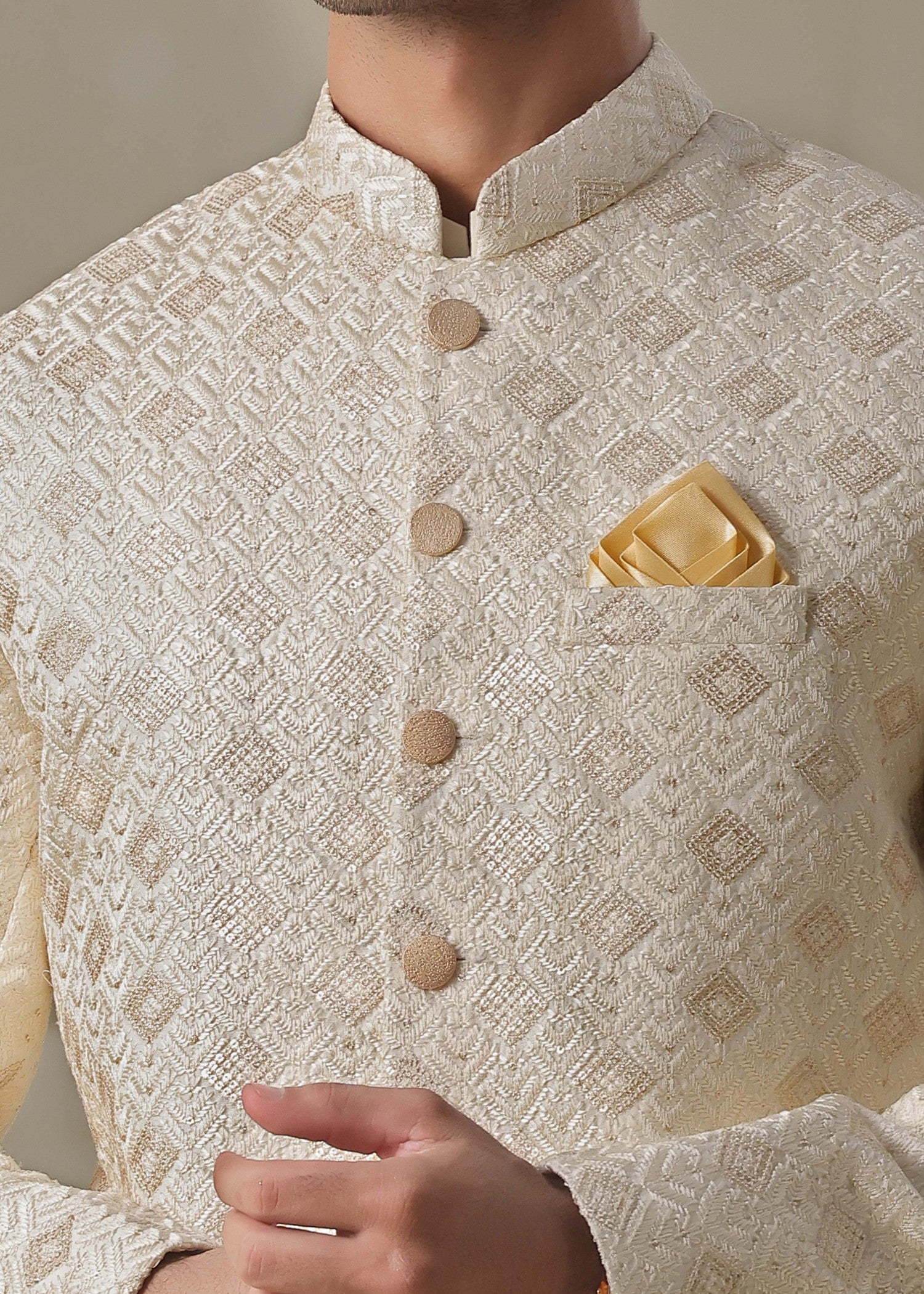raw silk Prince Coat in Cream