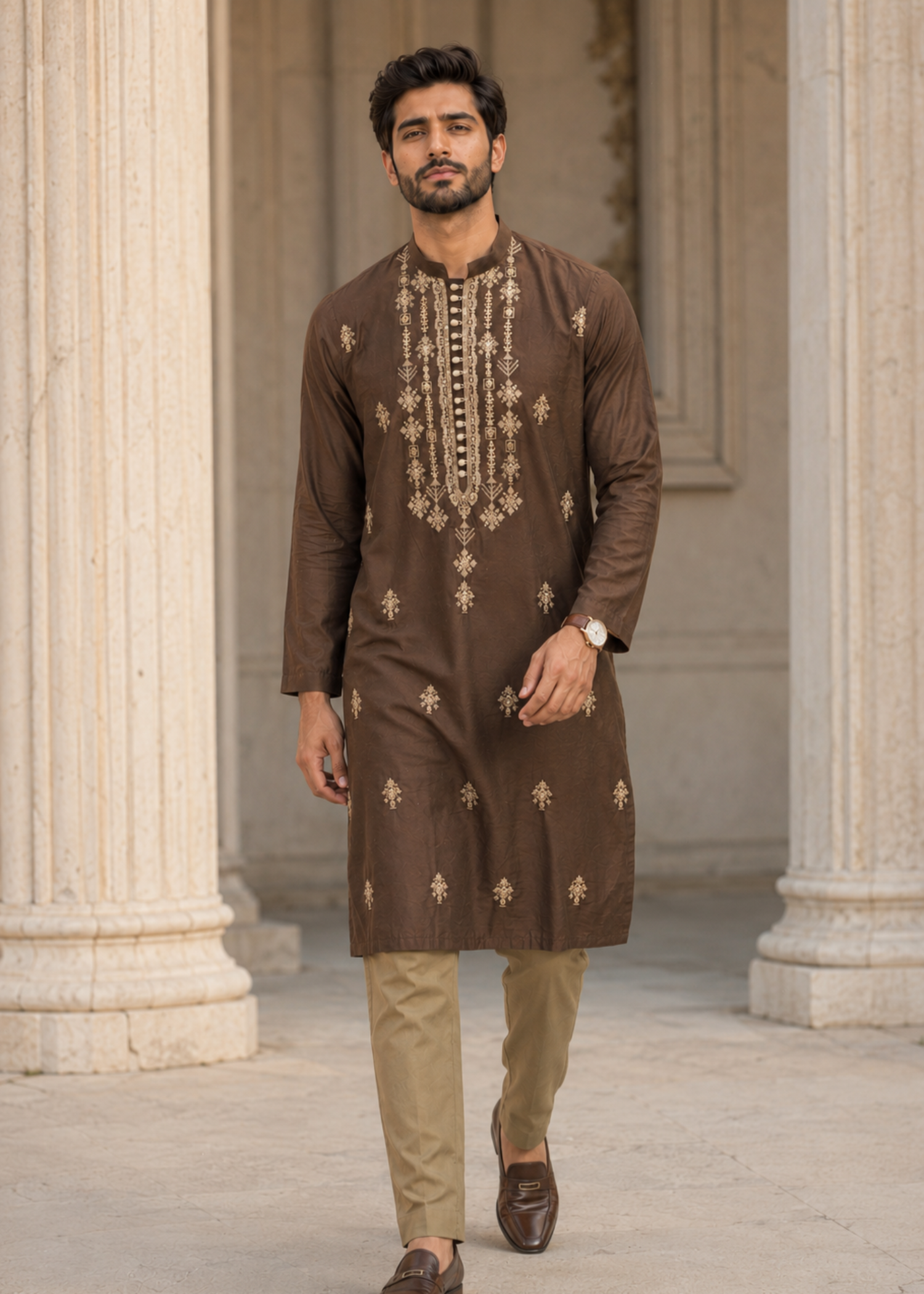 pk raw silk Kurta Set in Dark brown