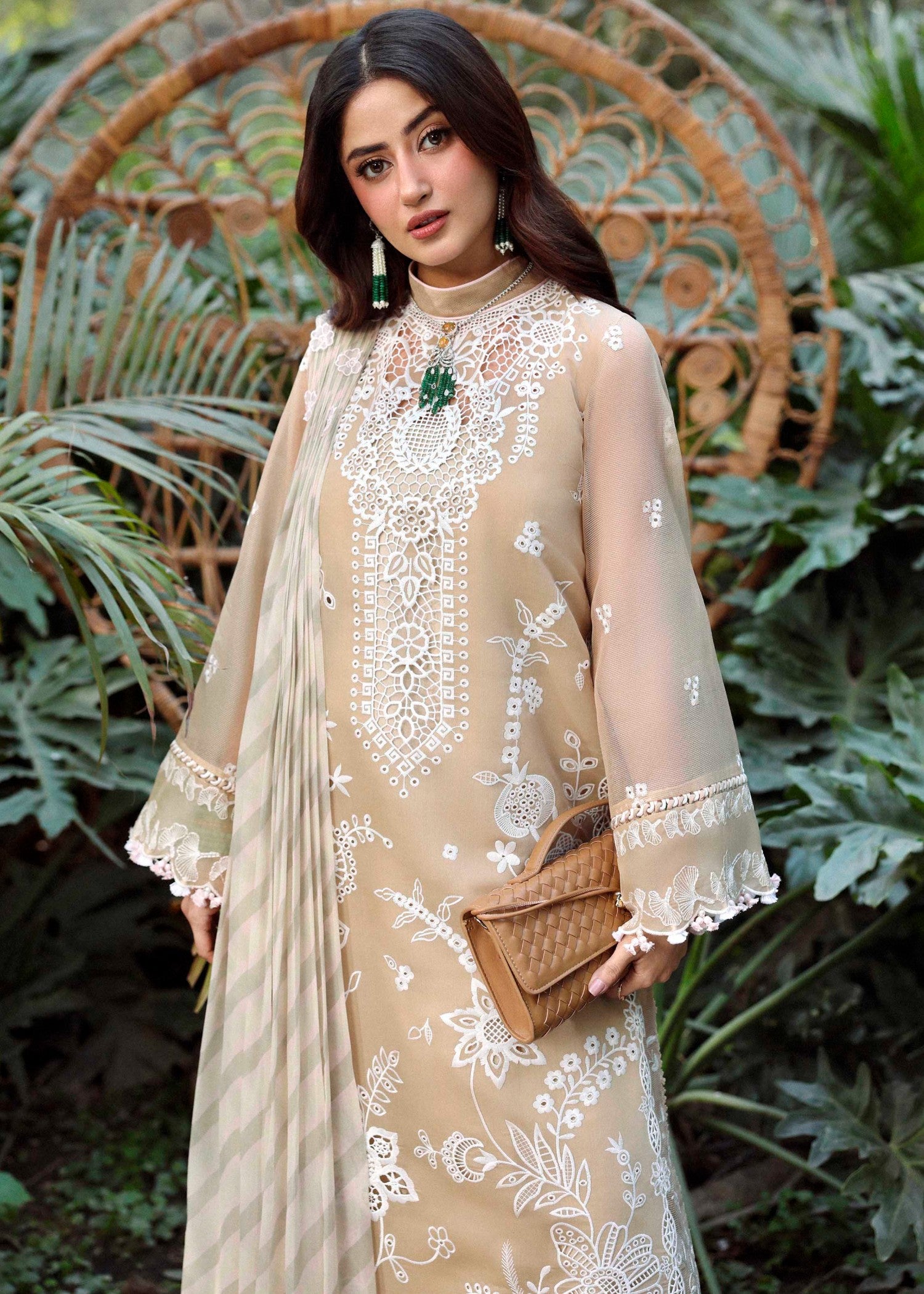 swiss voil Kurta Set in Beige