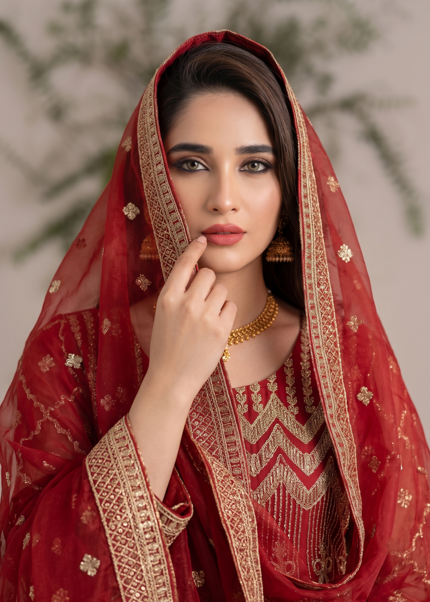organza Gharara in Red