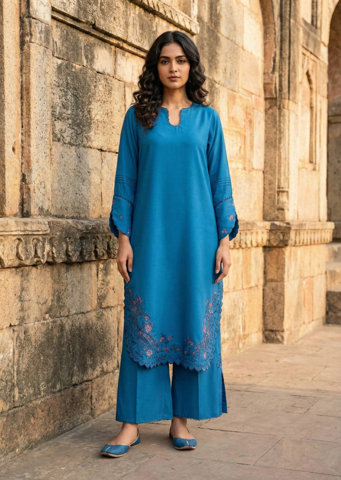fine khaddar Kurta Set in Azure