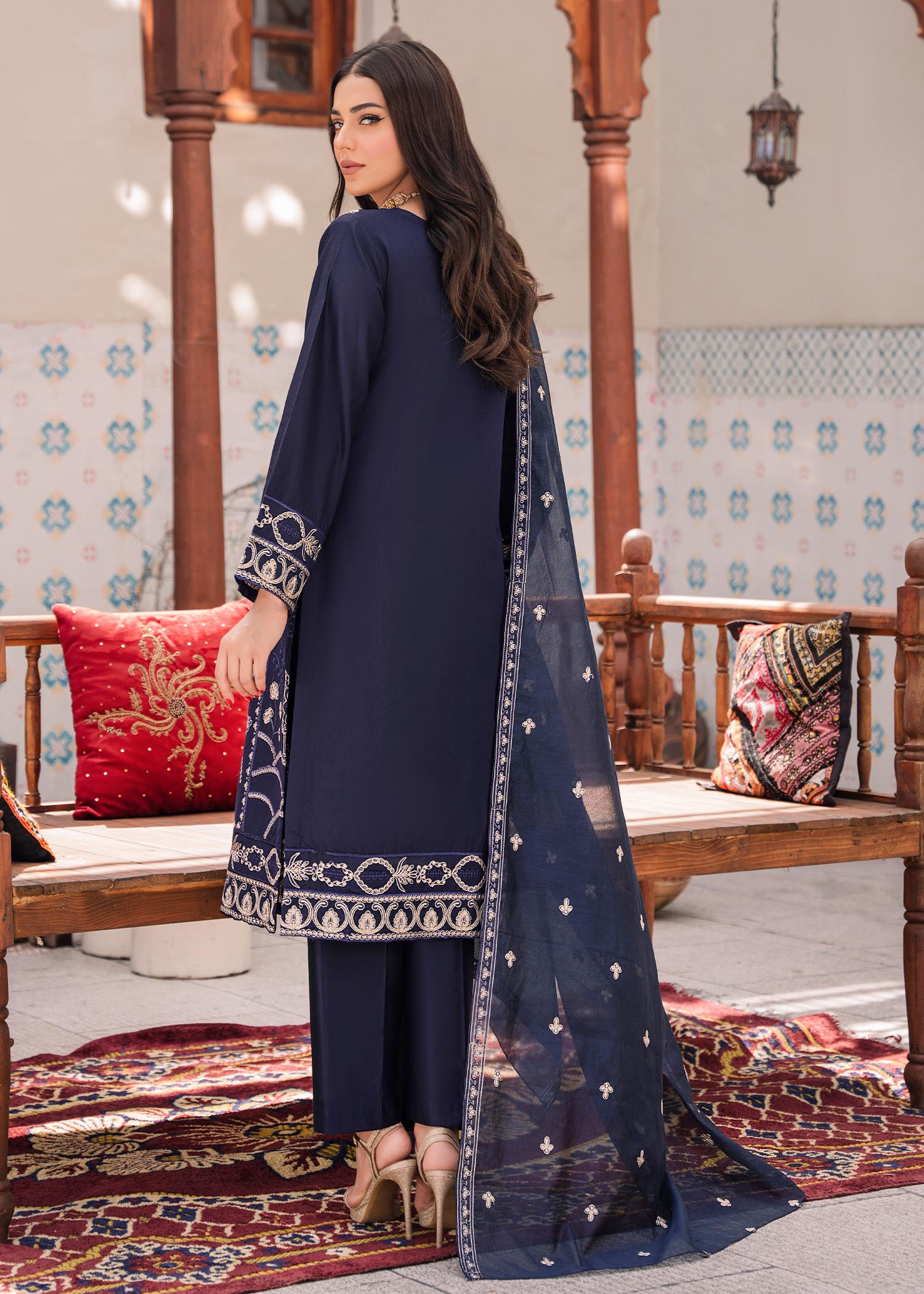 khaddi-silk Kurta Set in Blue