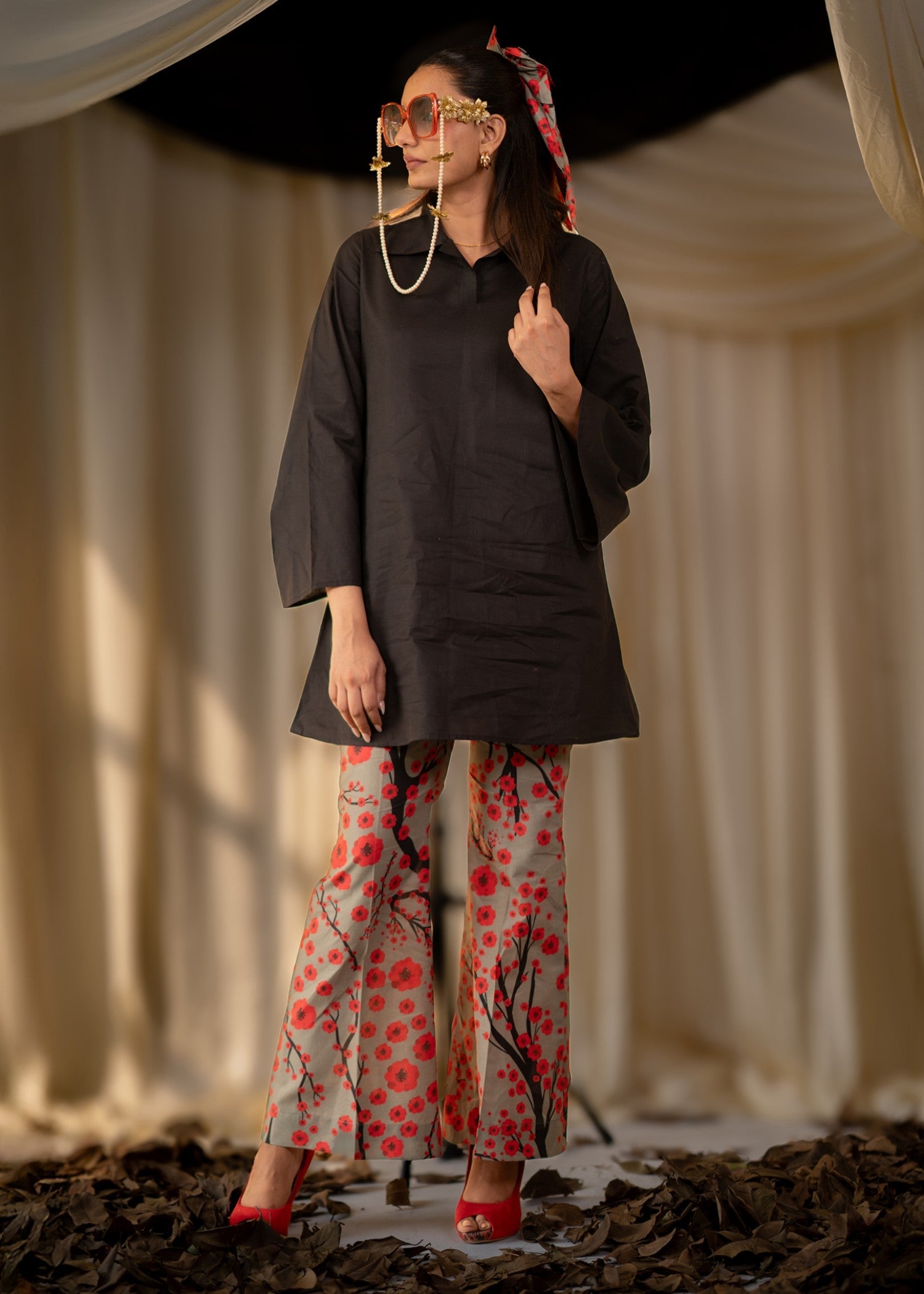 cambric cotton Tunic in Black
