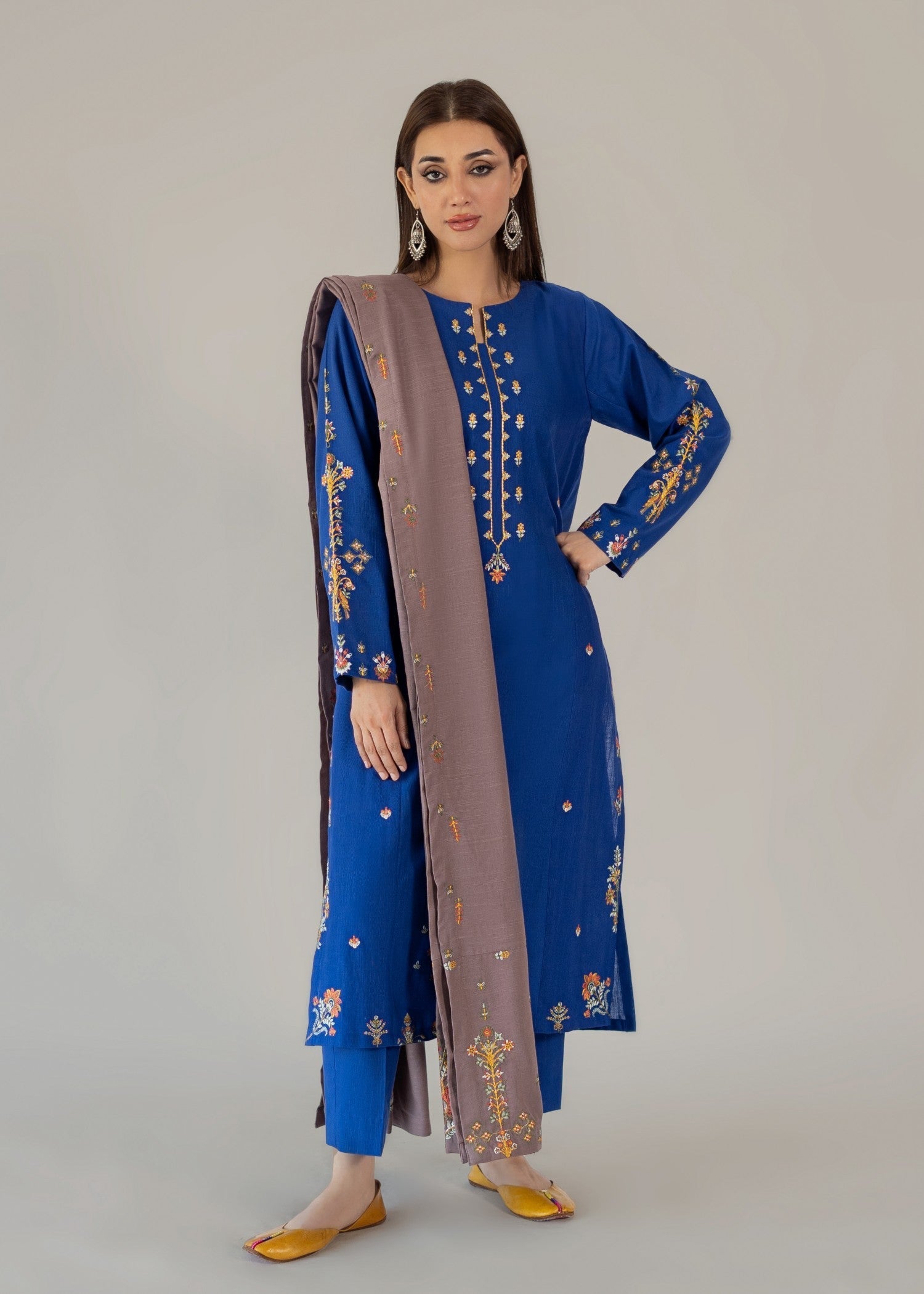 slub khaddar Kurta Set in Blue