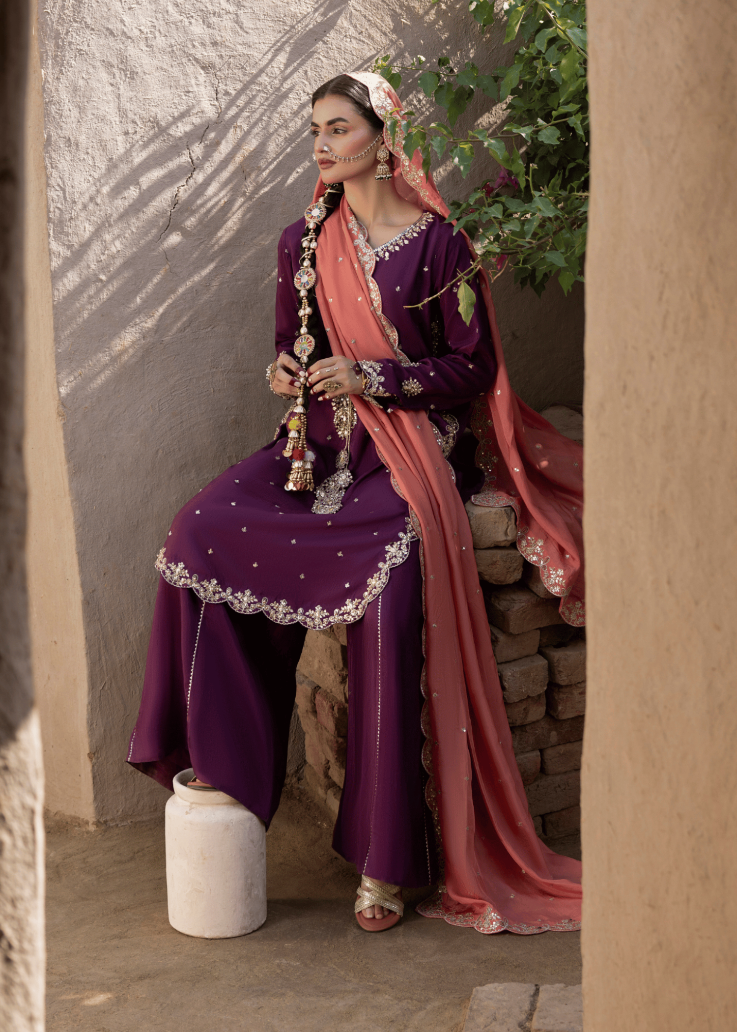 korean raw silk Kurta Set in Purple