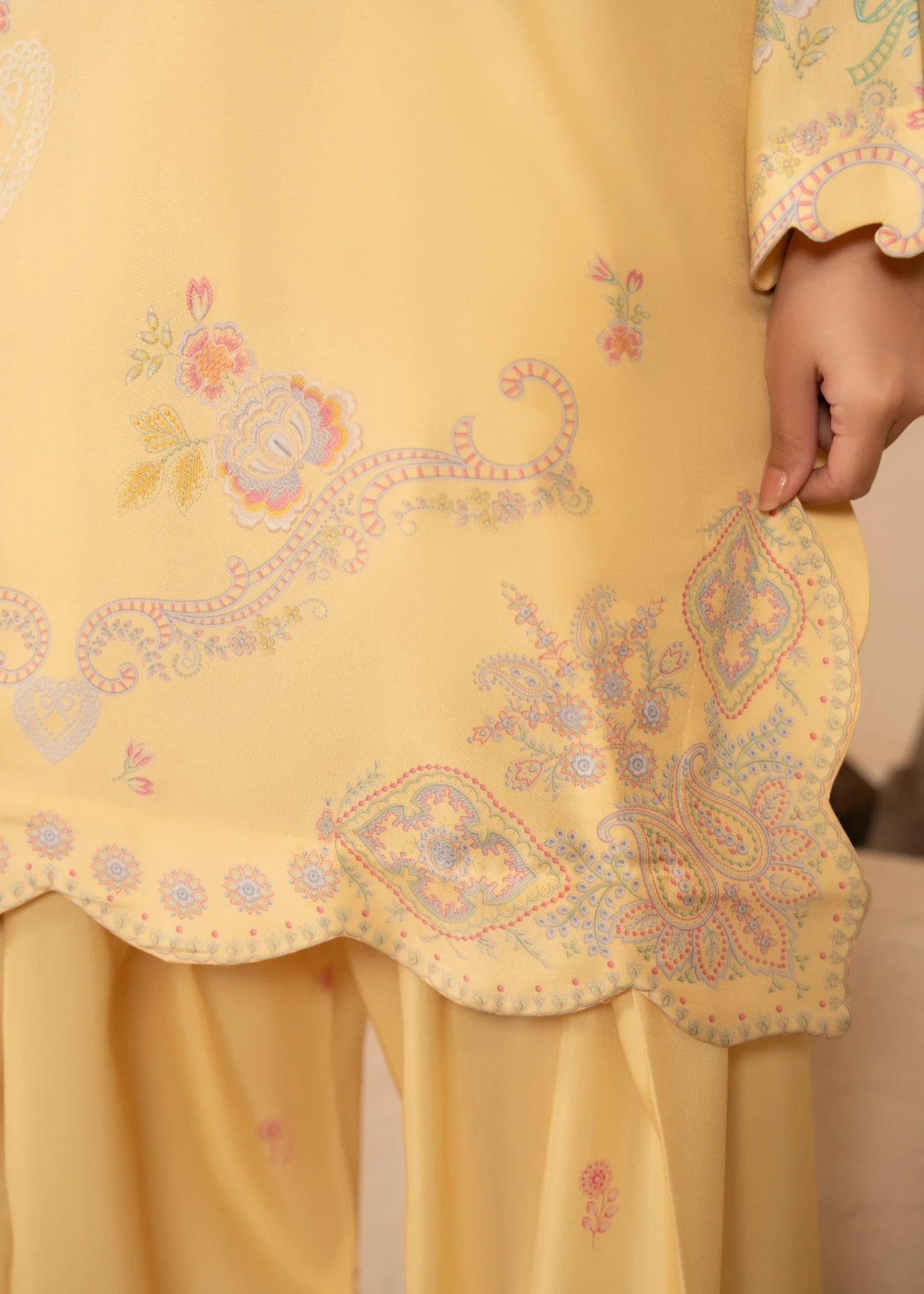 poly lawn Kurta Set in Yellow