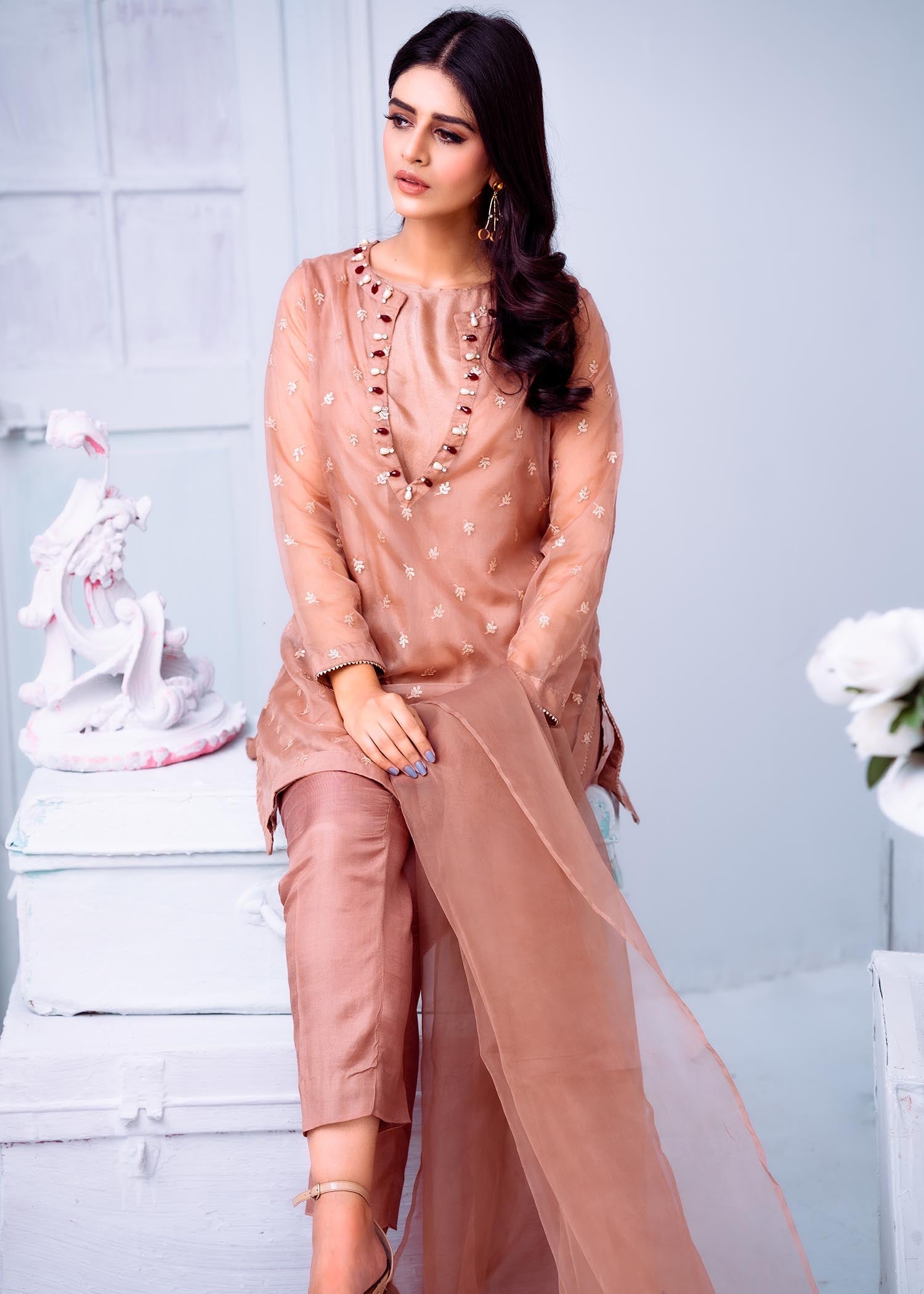 organza Kurta Set in Honey