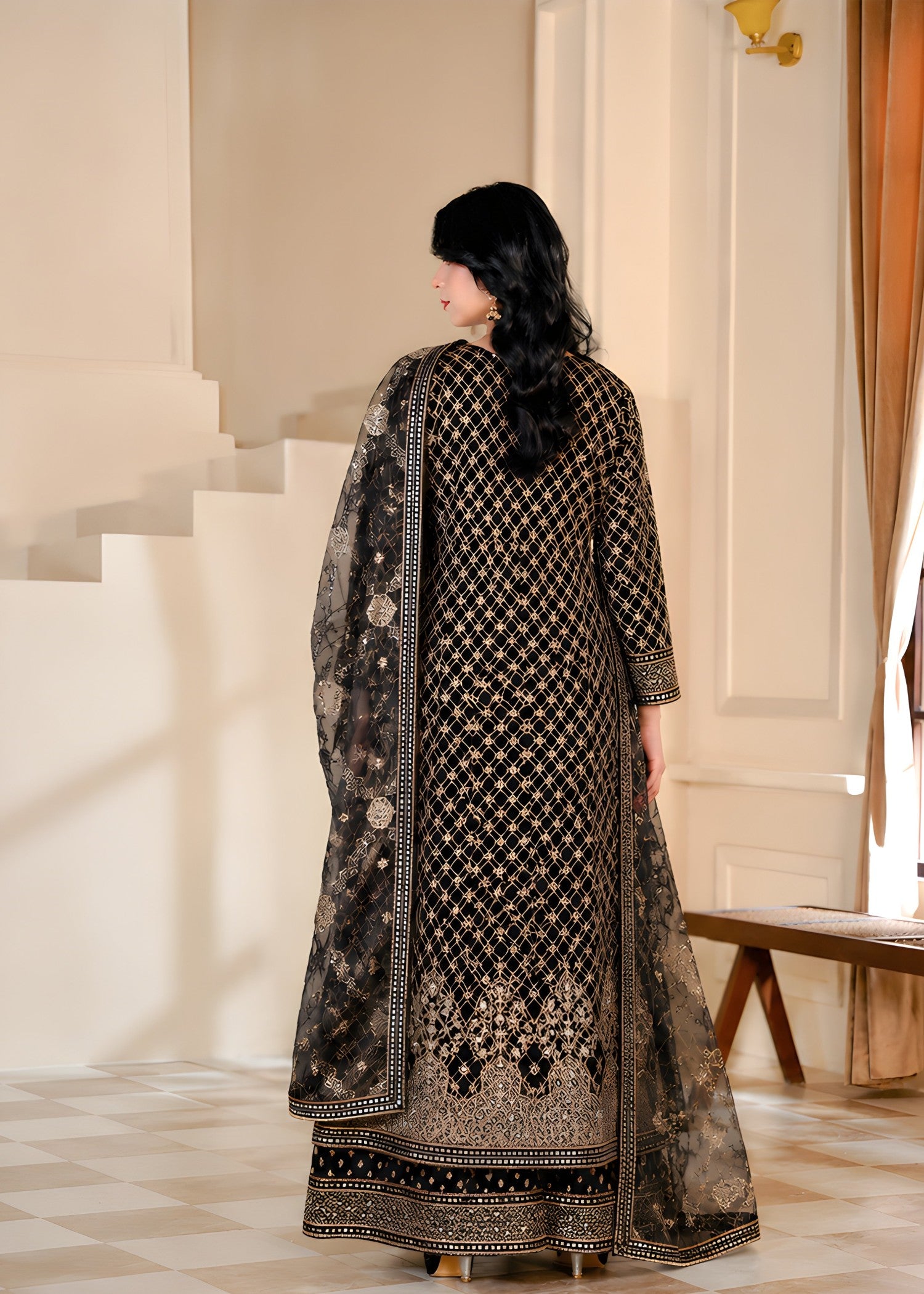 organza Maxi in Black, gold