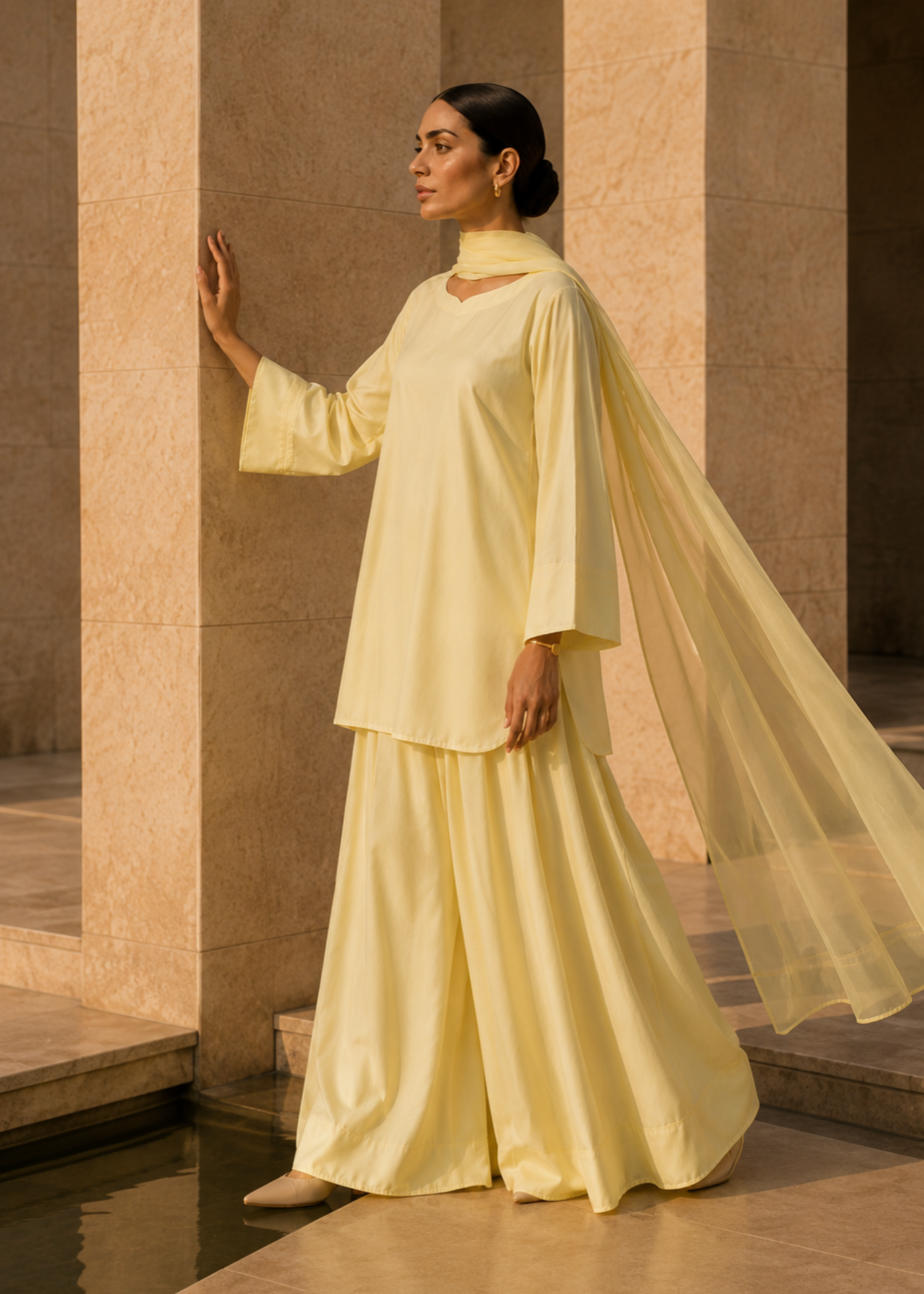 pure cotton Kurta Set in Lemon
