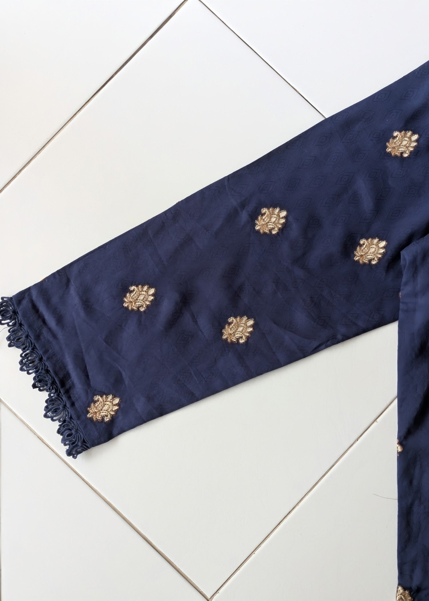 cotton jacquard Kurta Set in Midnight blue