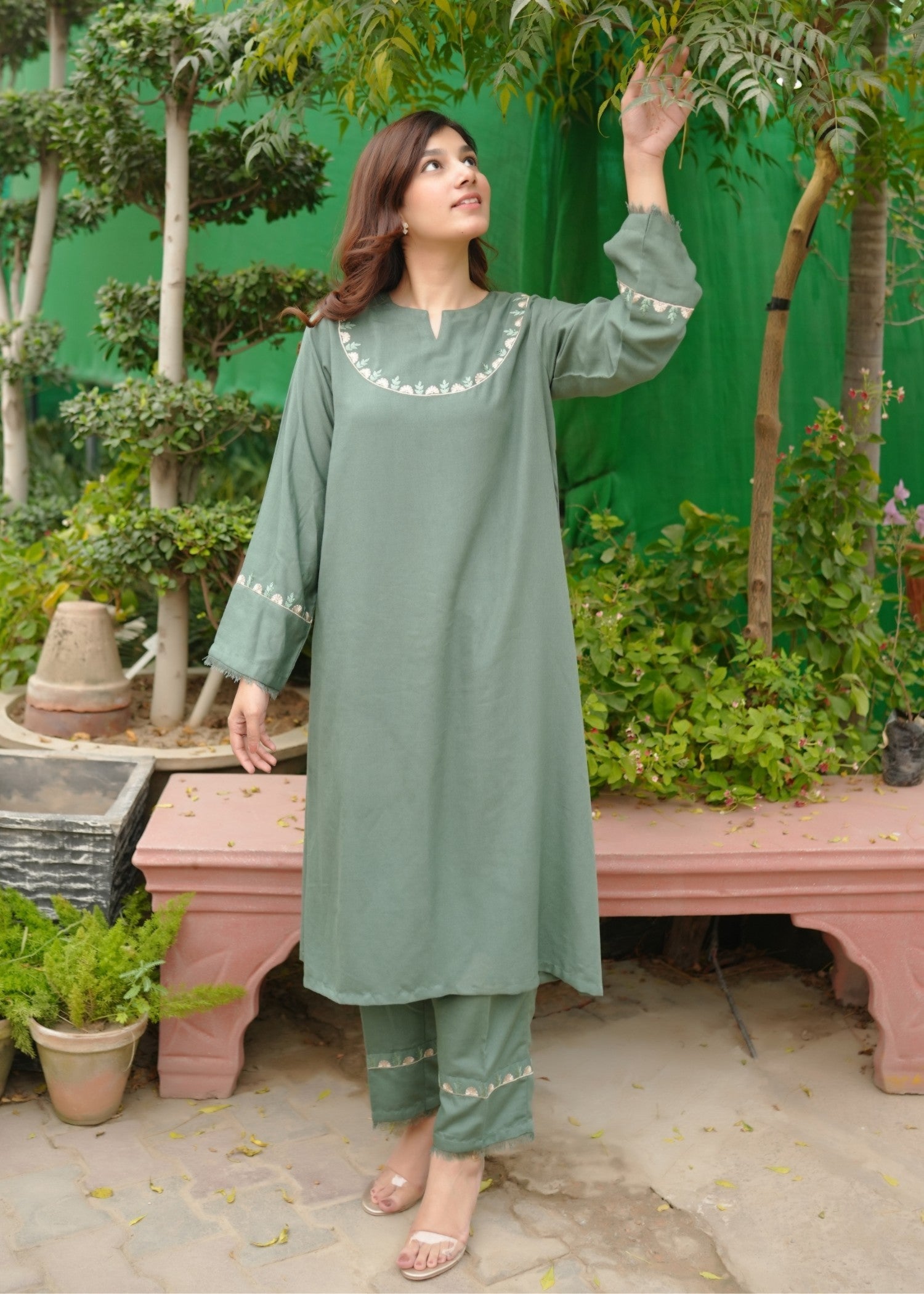 karandi Co Ord Sets in Sage green