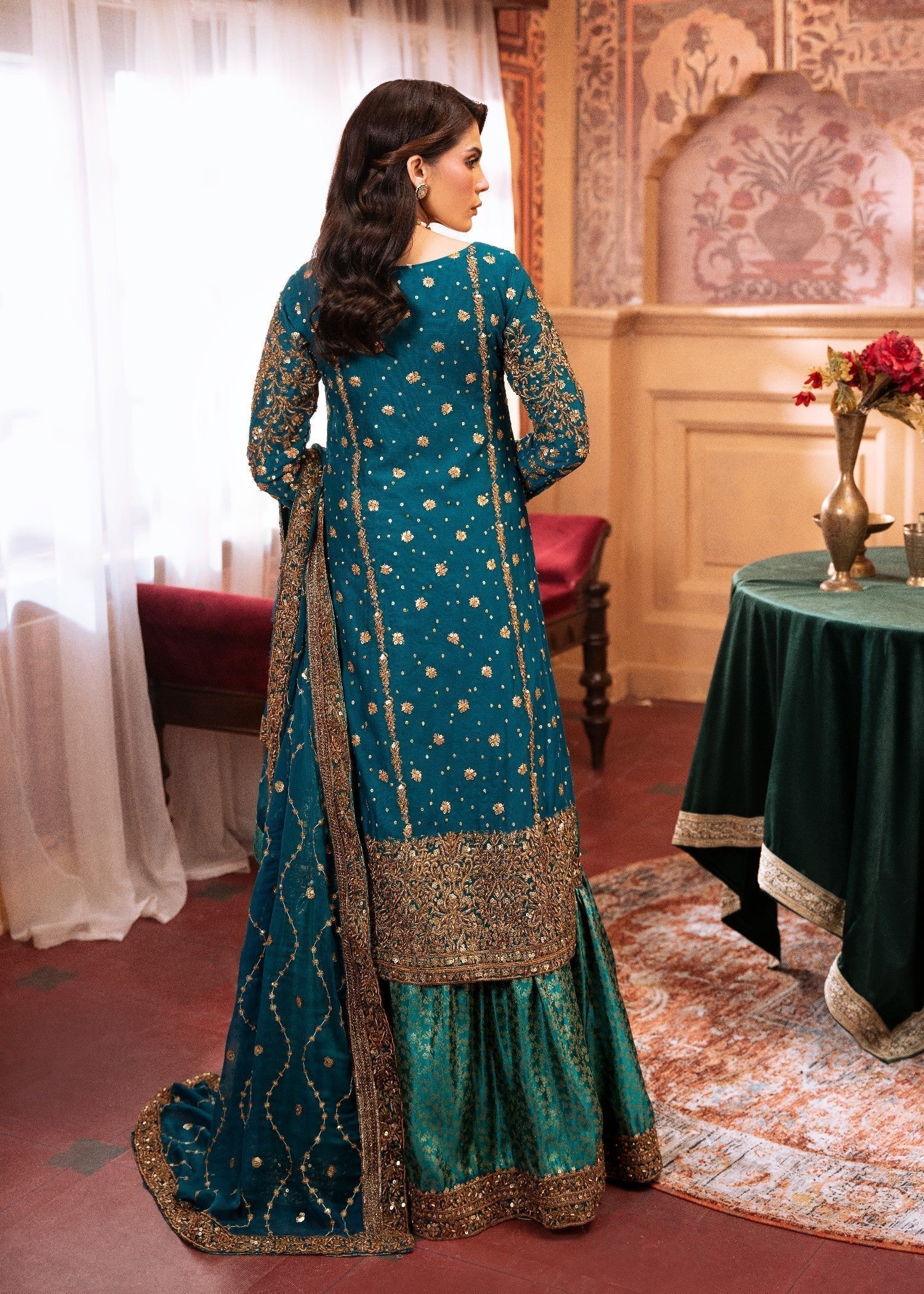 chiffon Lehenga in Teal