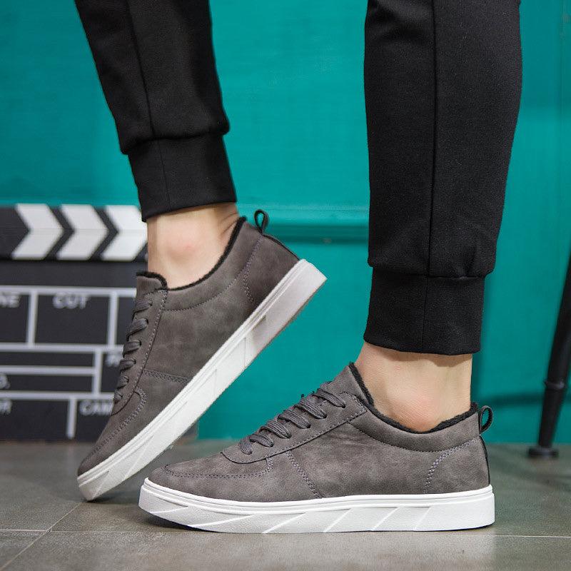 2021 autumn and winter new men's shoes suede shoes low to help students shoes sports shoes plus cotton plus velvet