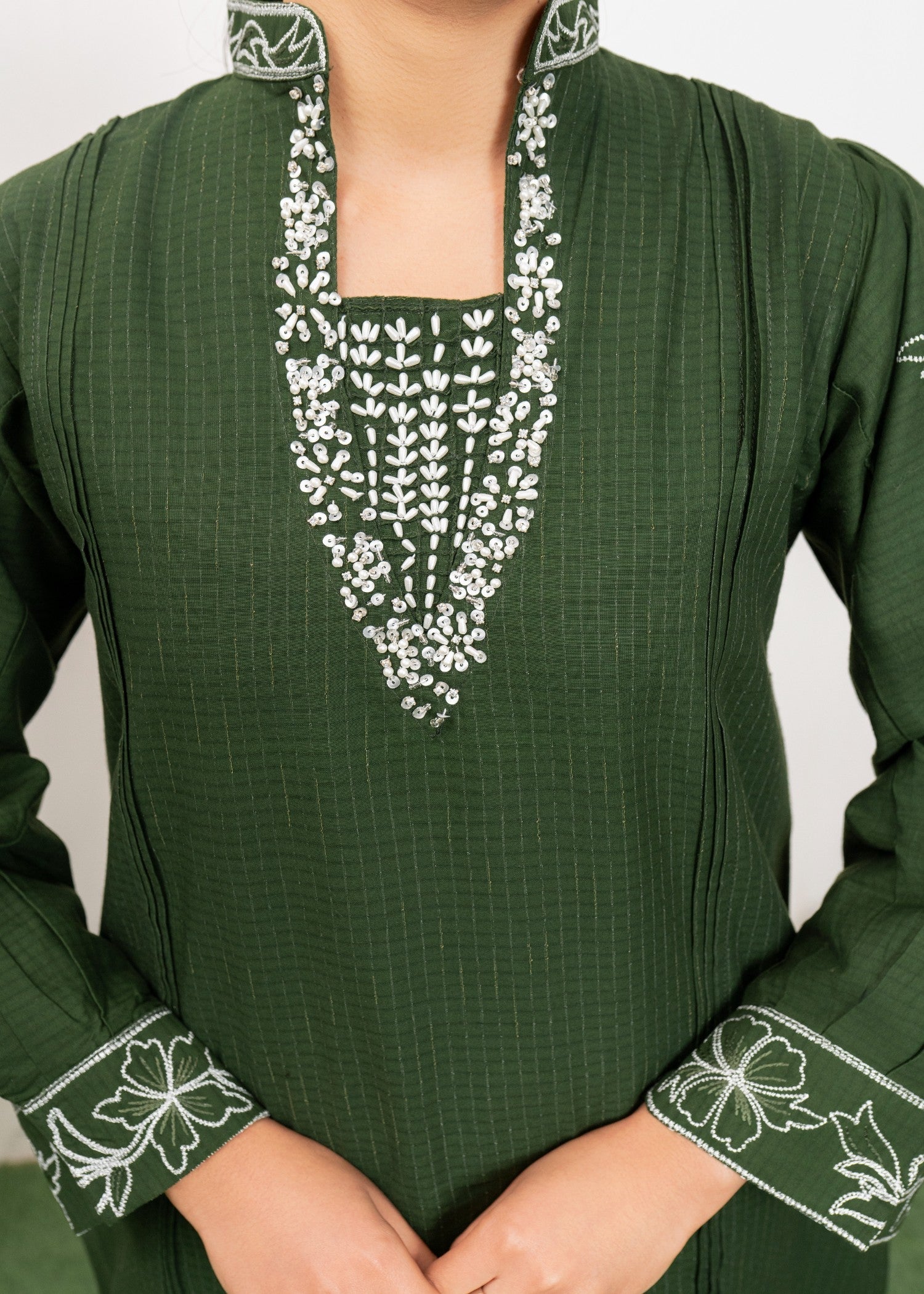 cambric Kurta Set in Dark green