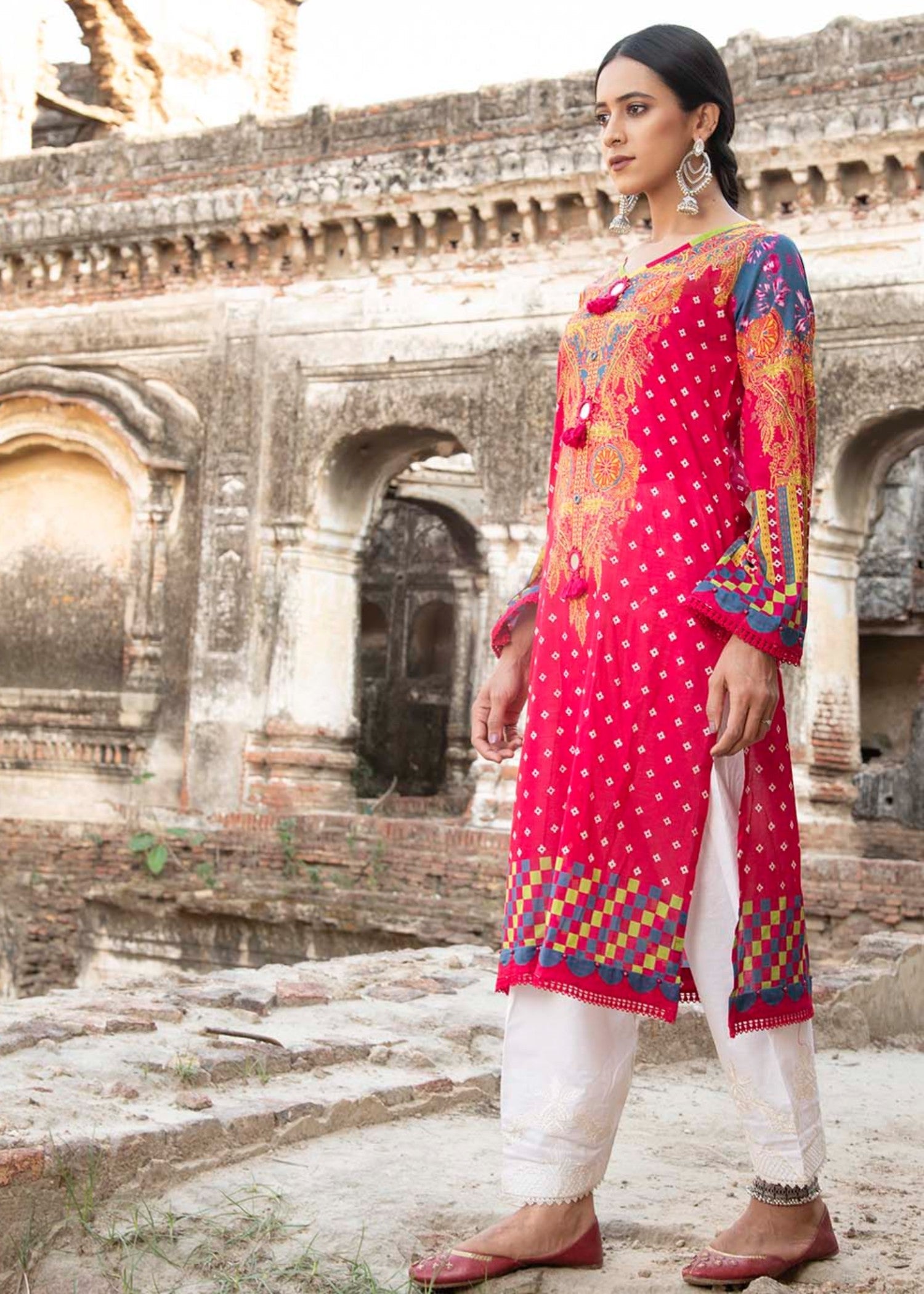 lawn Kurti in Shocking pink