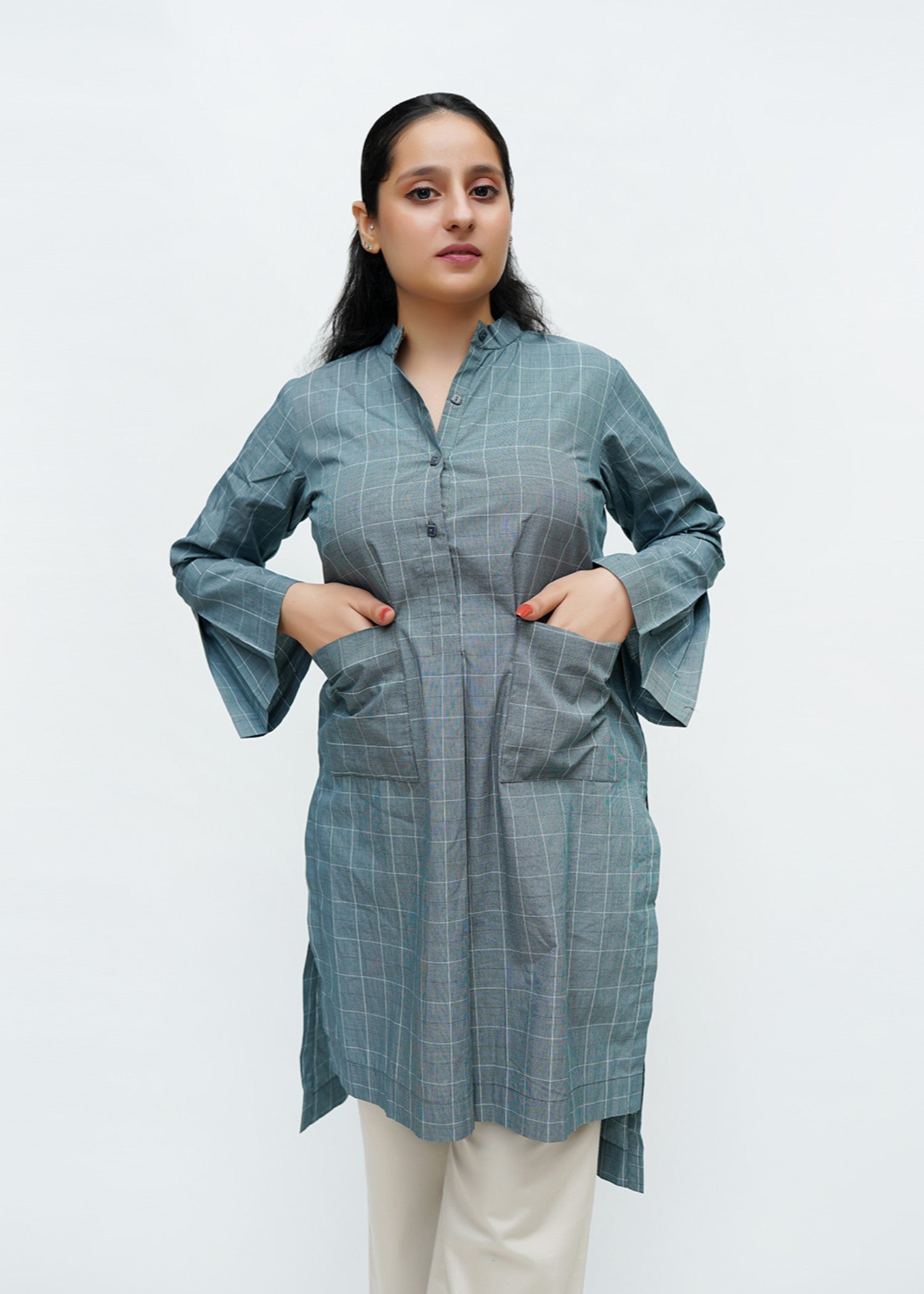 cotton Kurta Set in Ash grey